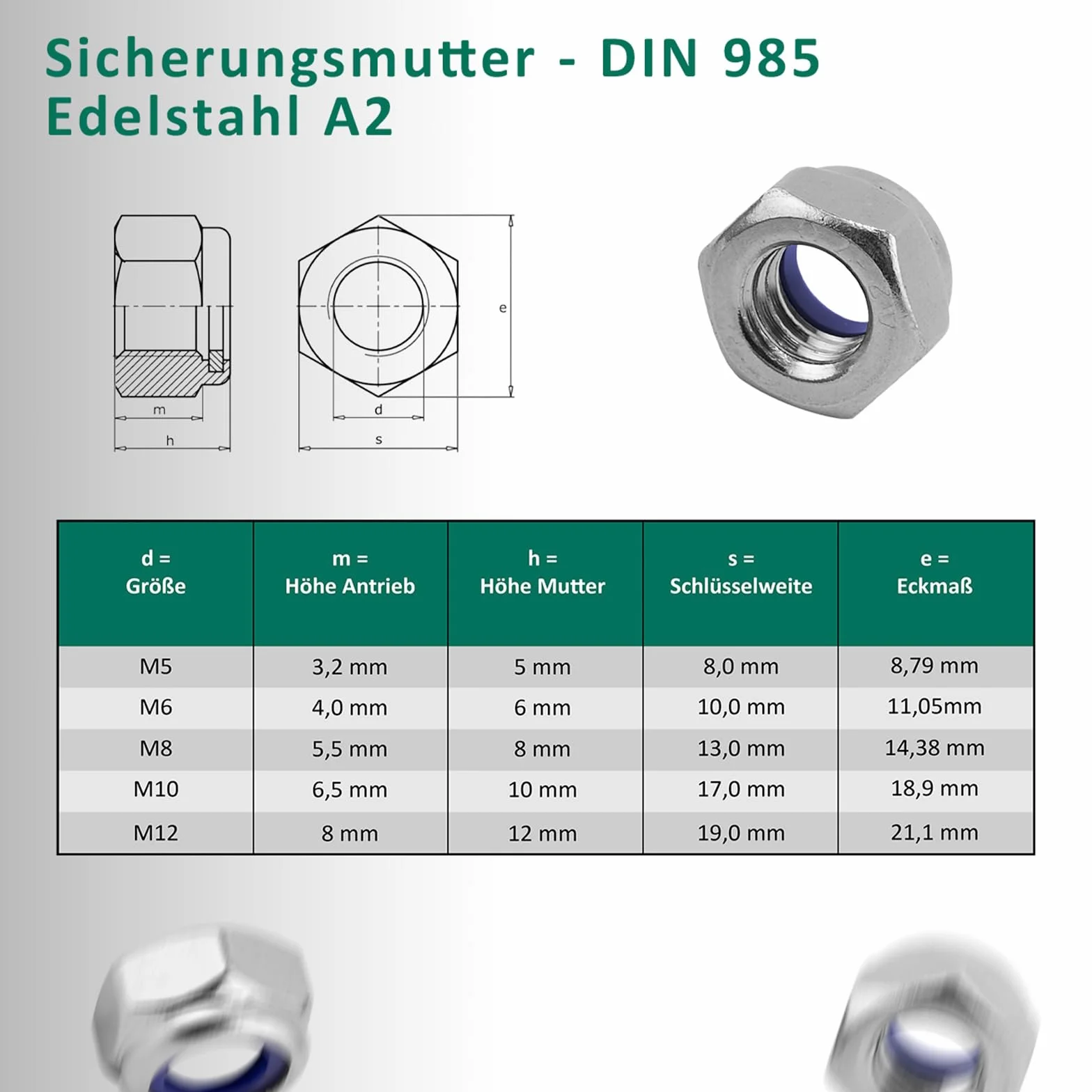 Viti a testa tonda M12 x 60 mm DIN 603 Dado di sicurezza M12 DIN 985 Acciaio inox A2/V2A 10 pezzi