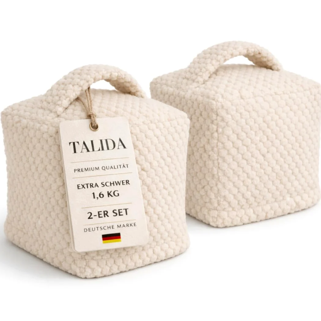 TALIDA Fermaporta in tessuto a nido d'ape, 1,6 kg, con manico, rivestimento lavabile, con chiusura lampo, pesante, aspetto moderno, sacco di sabbia (2, beige)