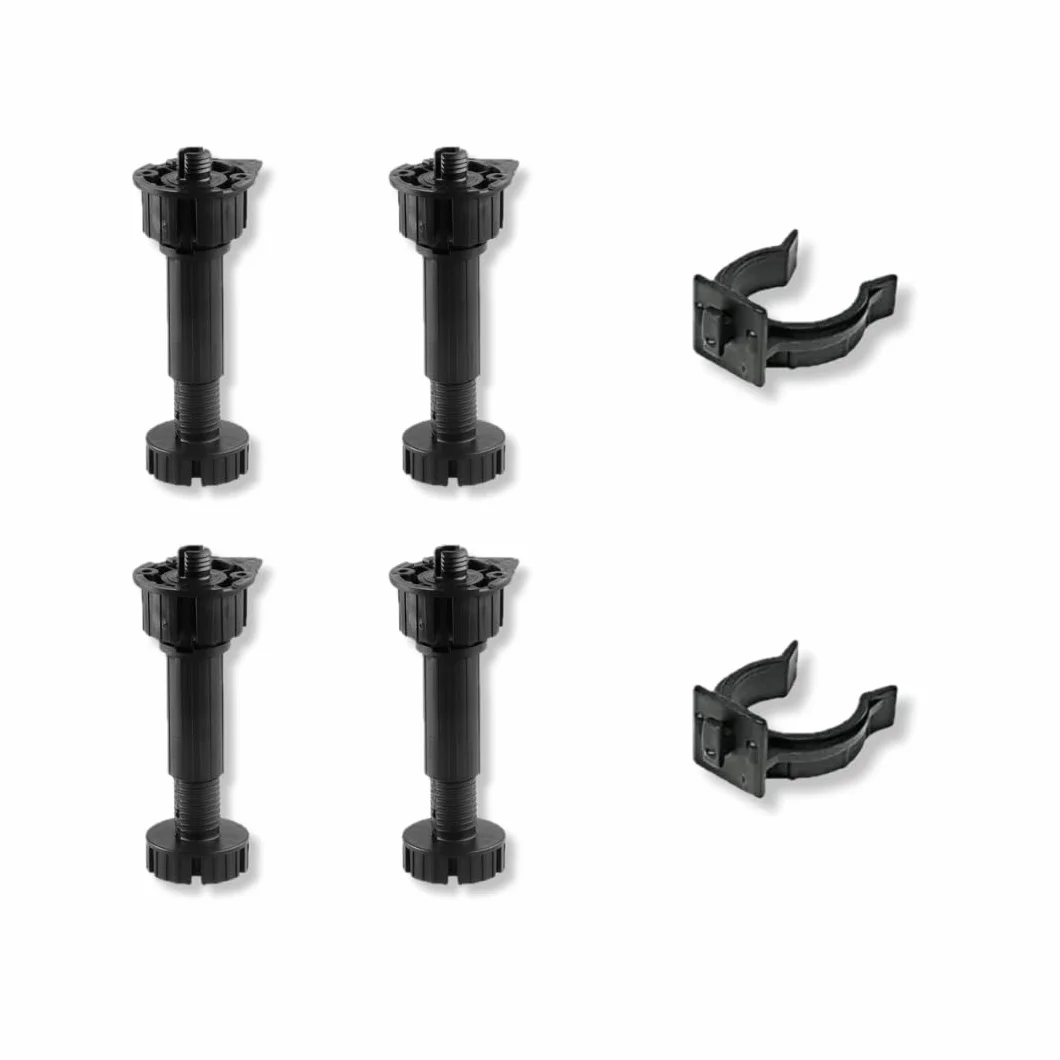 Piedi Regolabili Incastro Zoccolo Cucina 12 cm Plastica Neri - Set 4 Pezzi