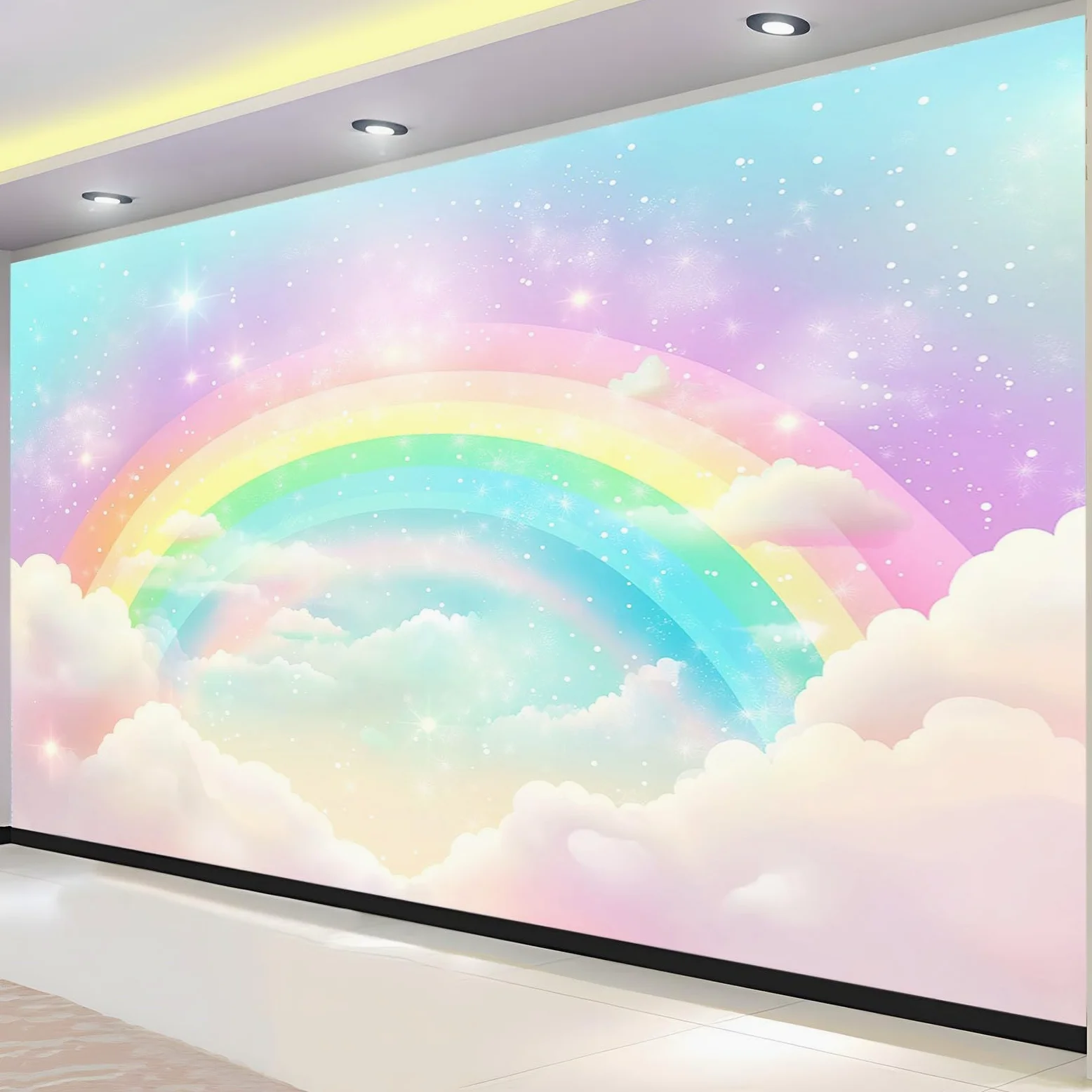 Generico Fotomurale 3D Carta Da Parati Stelle Delle Nuvole Arcobaleno 500x280 cm Carta Da Parati Camera Letto Moderna Fotomurali Murales Poster Gigante Moda Decorazione Da Muro
