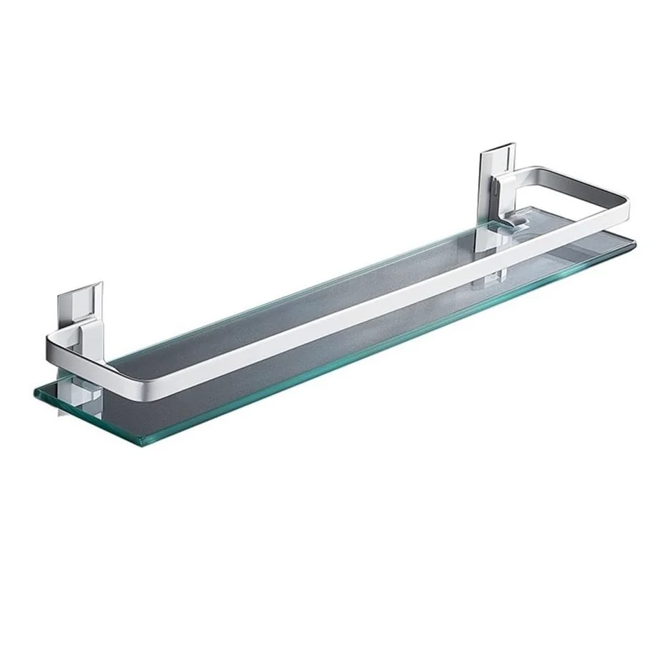 Ripiano per doccia Mensola da bagno in vetro con binario in alluminio, contenitore galleggiante senza foratura Organizer