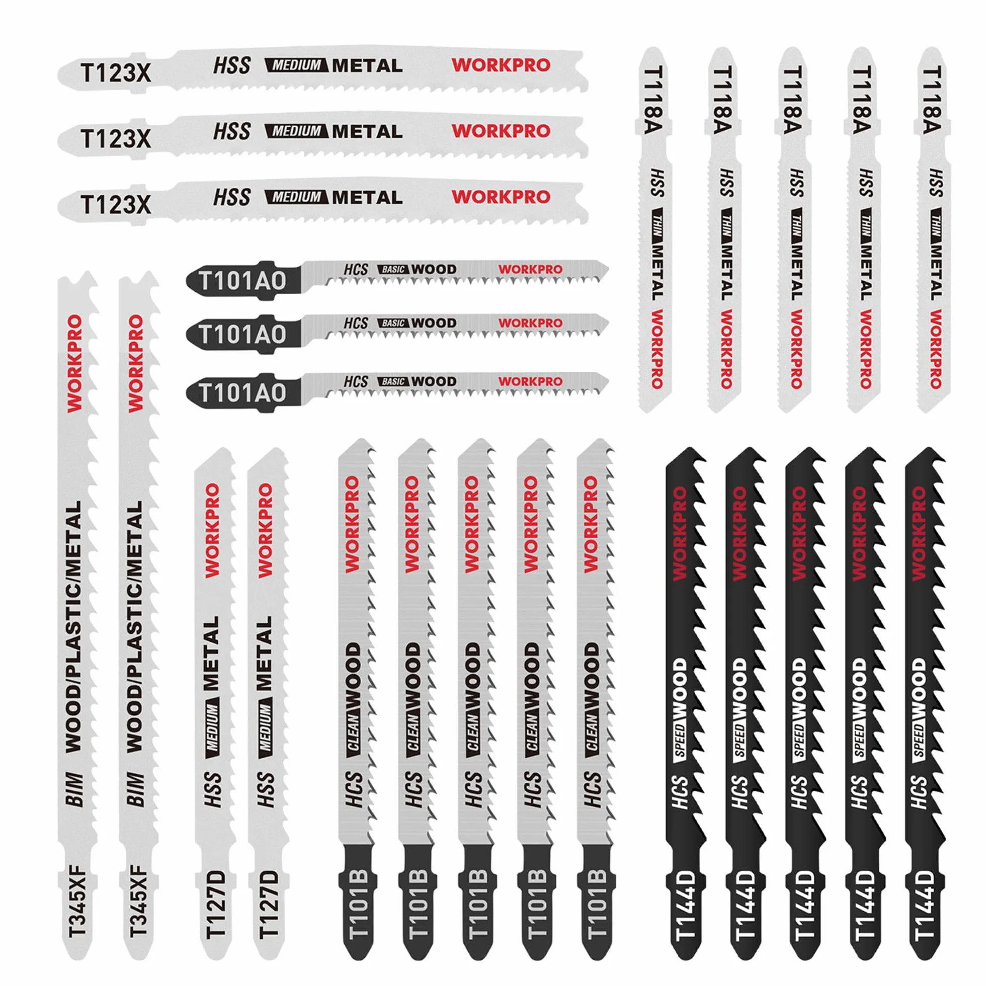 WORKPRO Set di Lame per Seghetto Alternativo 25 Pezzi per Taglio Legno e Metallo, Compatibile con Maggior Parte delle Marche