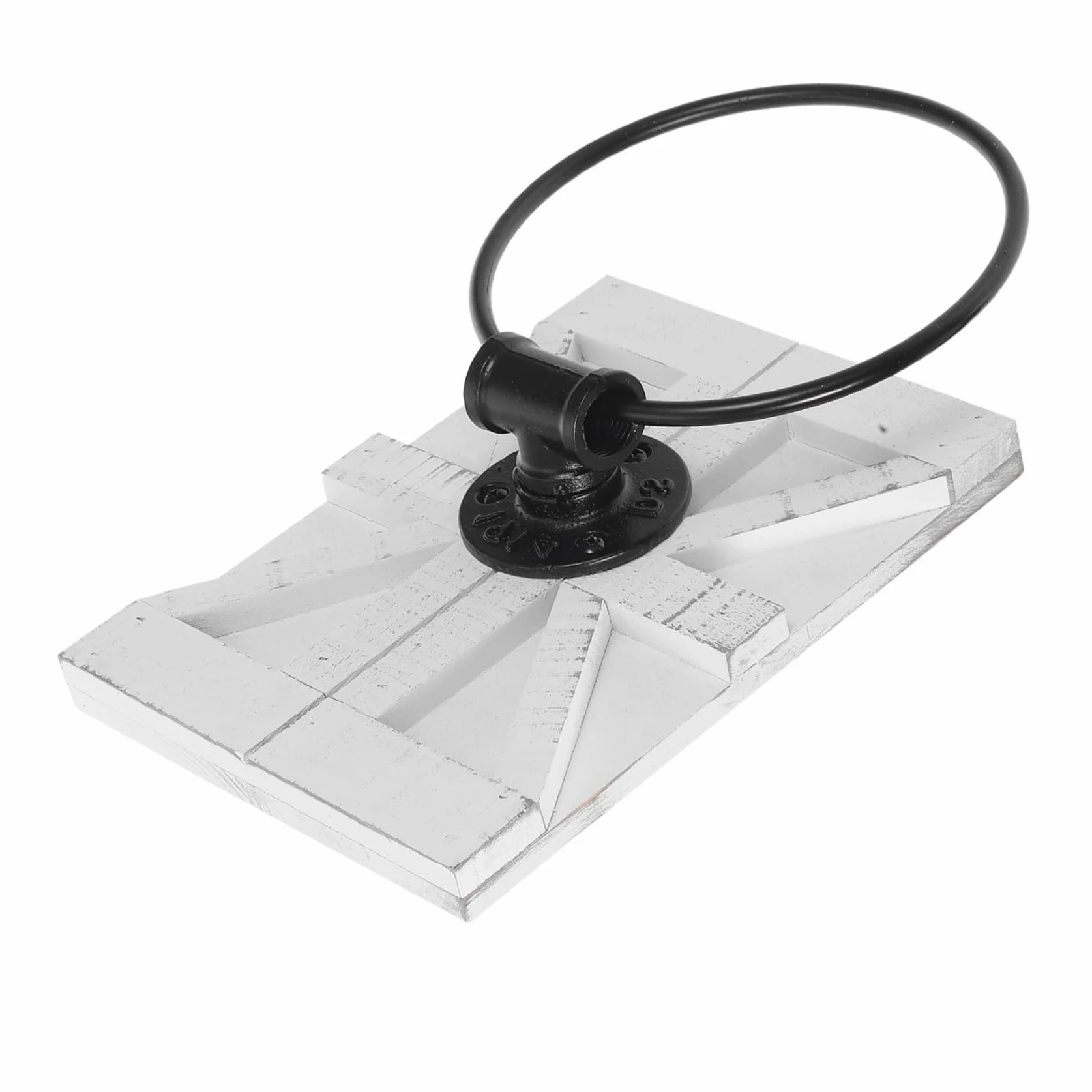 Anello Portasciugamani da Parete Bianco in Ferro con Supporto in Legno | Uso Cucina e Bagno, Montaggio a Muro, Design Europeo Vintage con Finitura Rustica