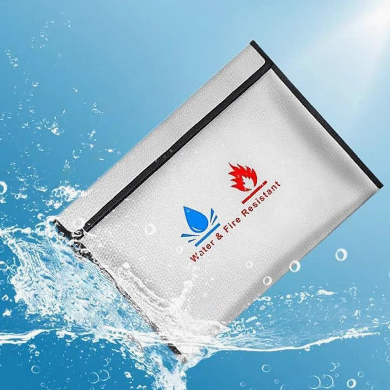 Borsa portadocumenti ignifuga in fibra di vetro siliconica e pellicola di alluminio in fibra di vetro | 38 x 28 cm grande e 23 x 18 cm piccola con protezione a doppio strato, borsa impermeabile per contanti, resistente al fuoco