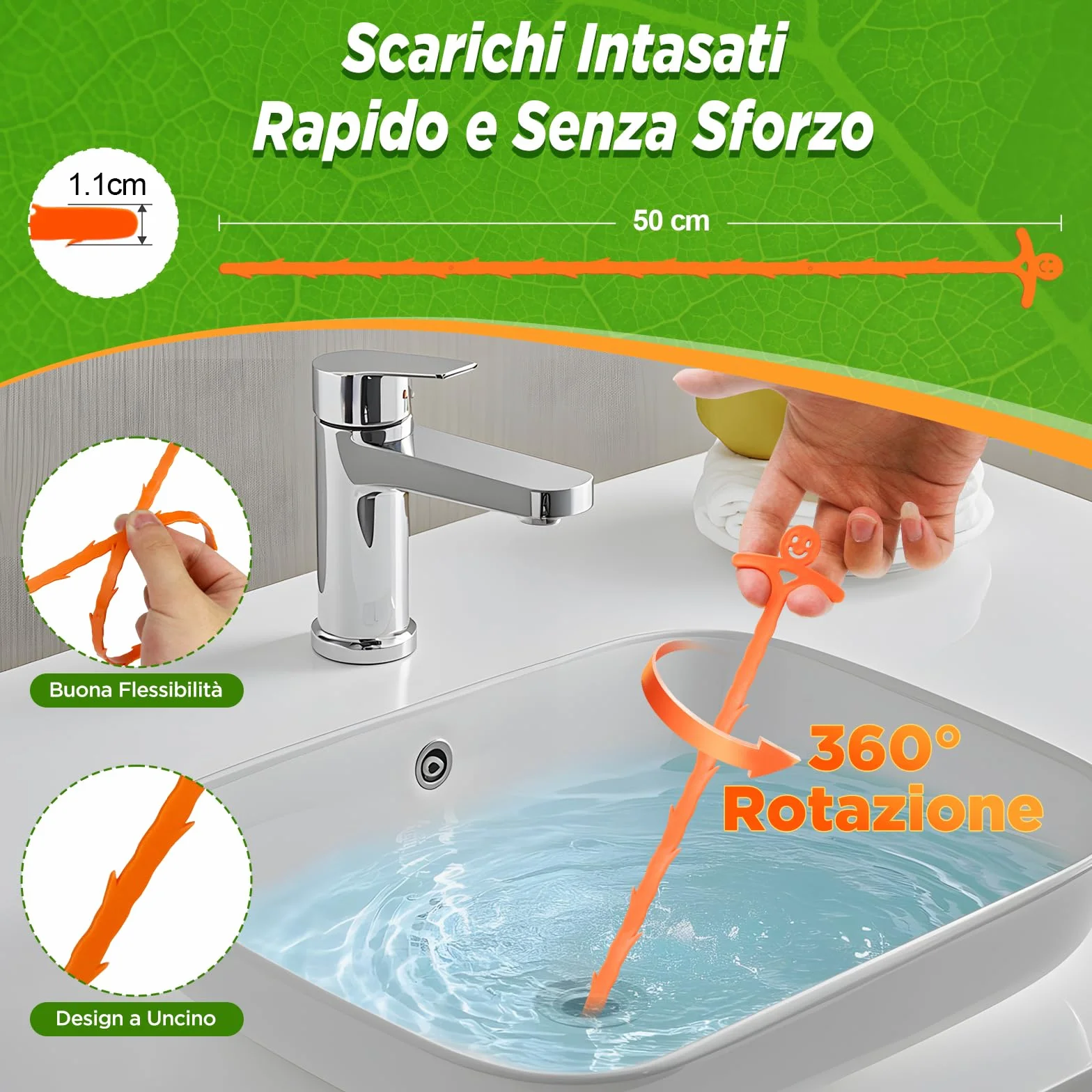 Forlivese 5 Pack Spirale di pulizia dello scarico 20 Pollici bastoncini teneri riutilizzabile