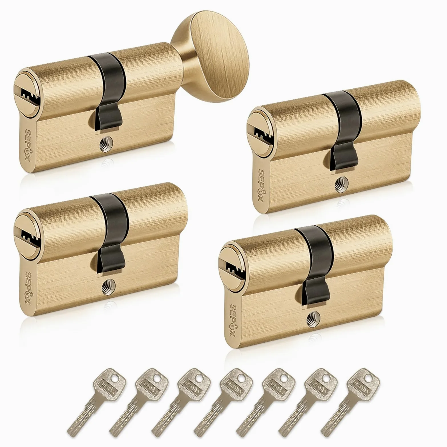 SEPOX Cilindro europeo per porta, 3 cilindri euro e 1 giro a pollice, in ottone, 60 mm, con stesse chiavi, ad alta sicurezza, chiave al computer