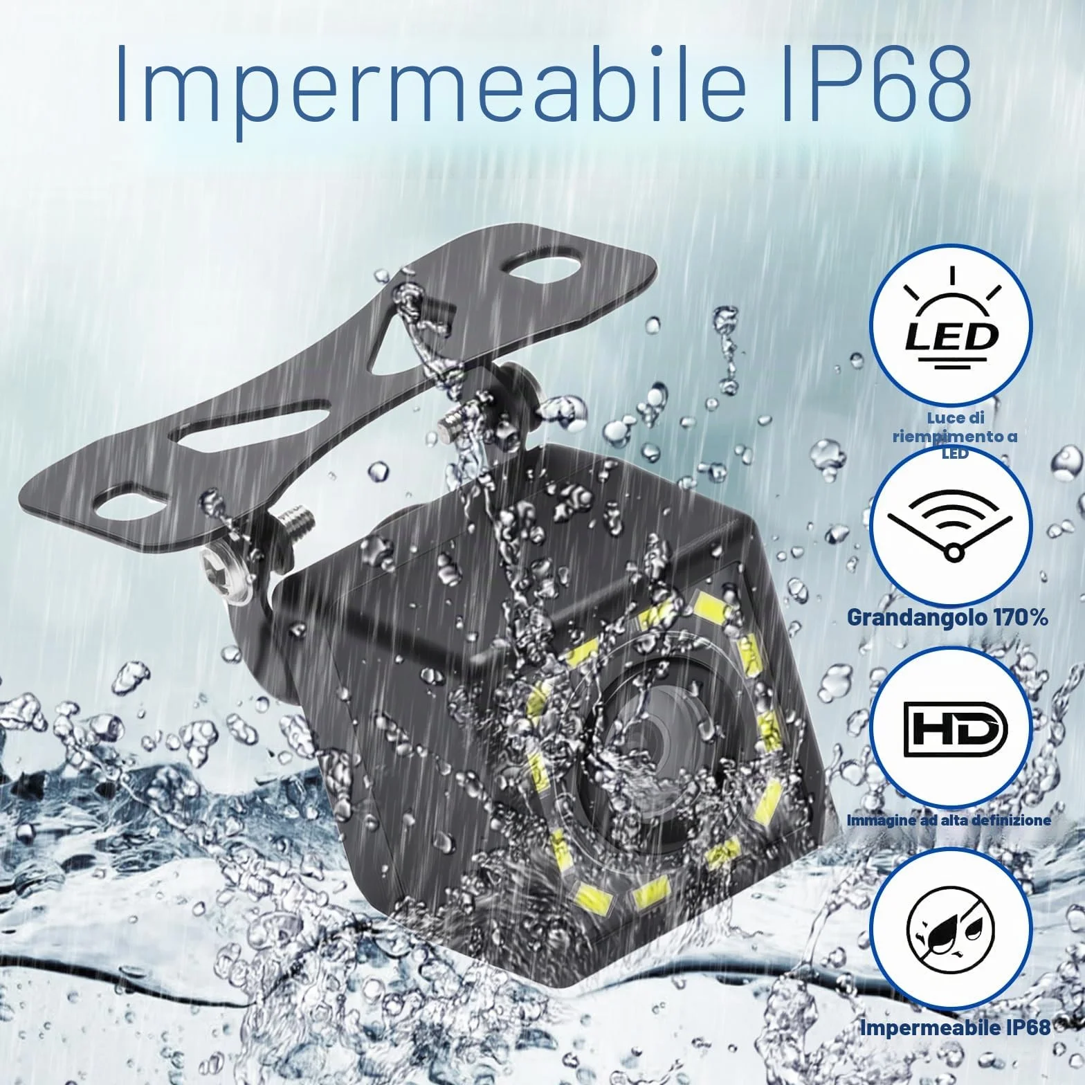 Set Telecamera per Auto 720P, Telecamera Auto Impermeabili IP68 con Grandangolo 170°, Telecamera Retromarcia con Visione Notturna Chiara e 12 LED per Camper, Camion, Pick-up e Rimorchi, Cavo da 6 m