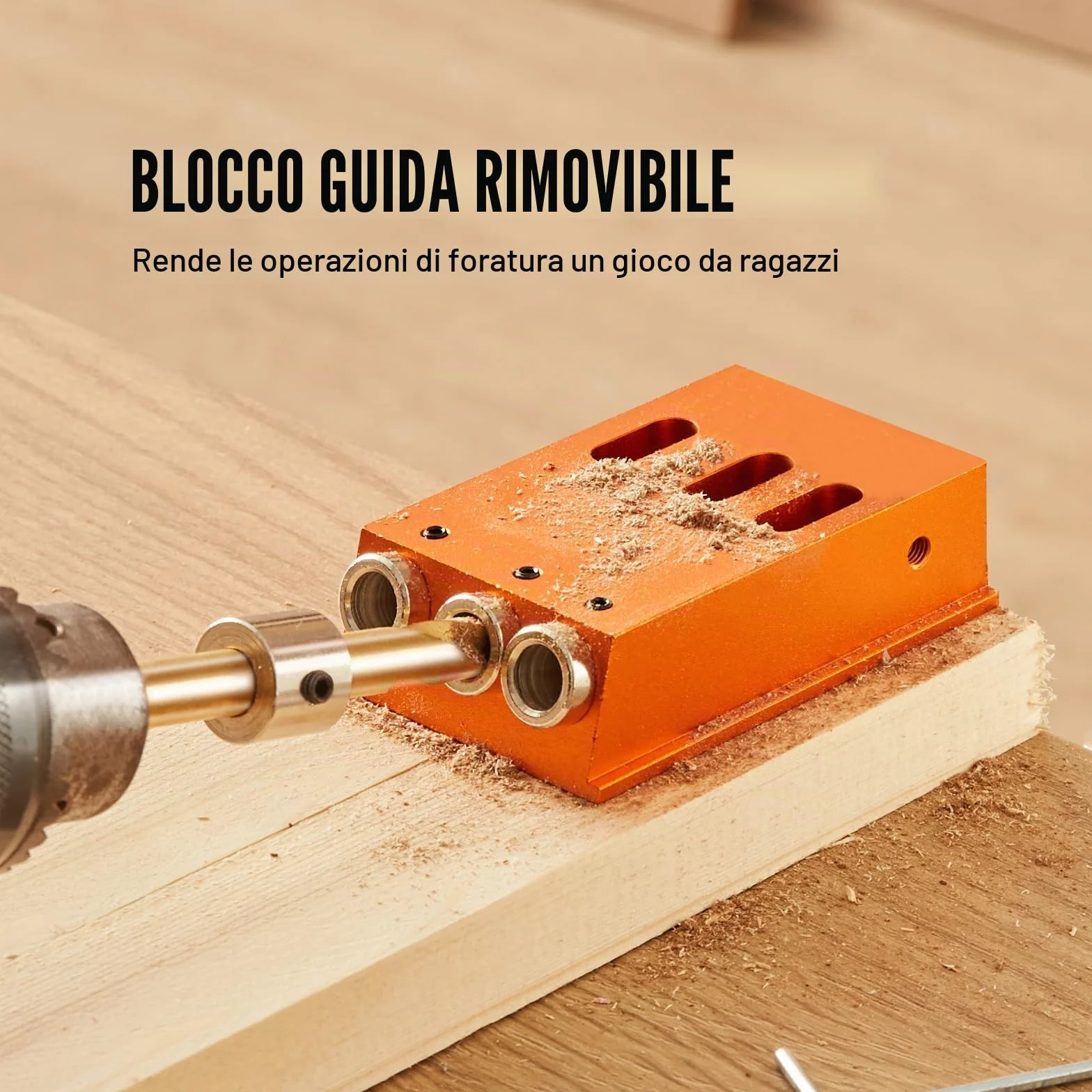 VEVOR Kit Dime per Fori Tascabili 3 Fori con Chiave Punte Quadrate, Set Dima Foratura Angolare Lavorazione Legno Alluminio