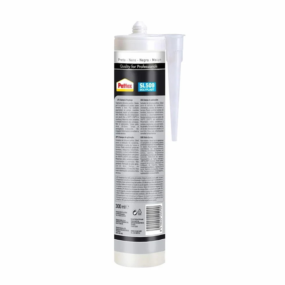 Pattex Silicone Sigillante SL509, Acetico, 300°C, 300 ml, Nero