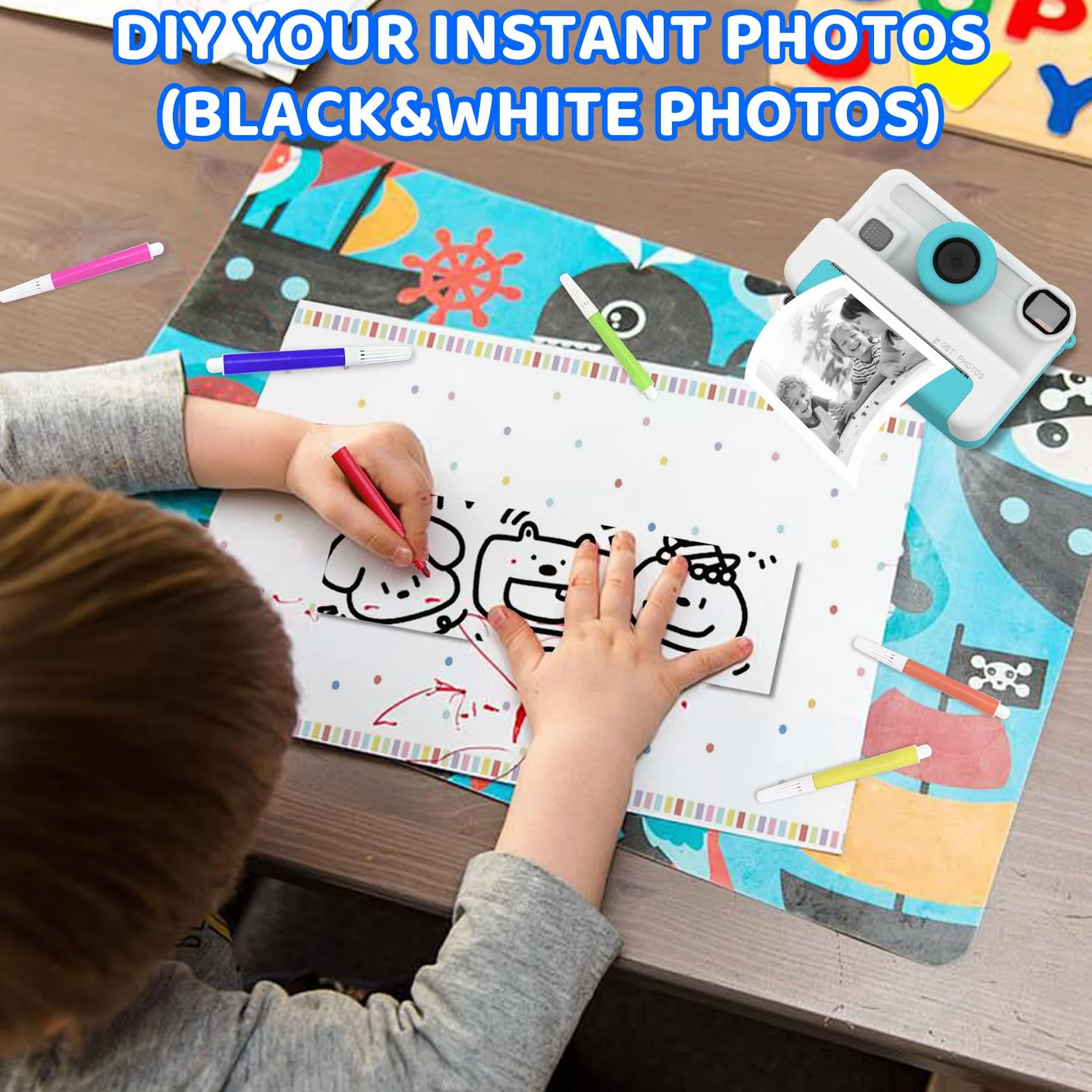 Macchina fotografica bambini istantanea,Regalo di Natale e Compleanno per giochi Bambina 4 5 6 7 8 9 10 11 12 Anni, Fotocamera Digitale Selfie 1080P con 3 Rotoli di Carta Termica e Scheda da 32GB