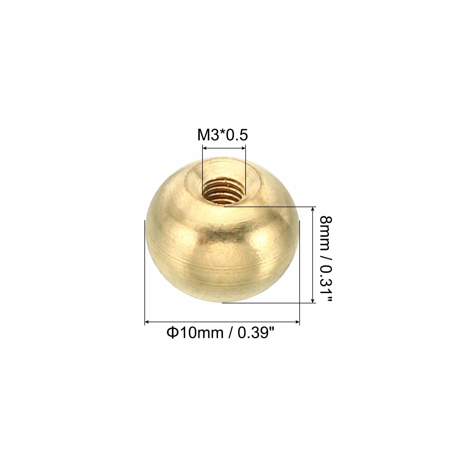 PATIKIL M3x0.5 Filettatura Tappo Dadi Manopola Ottone Sfera Lampada Decorazione Vite 10mm