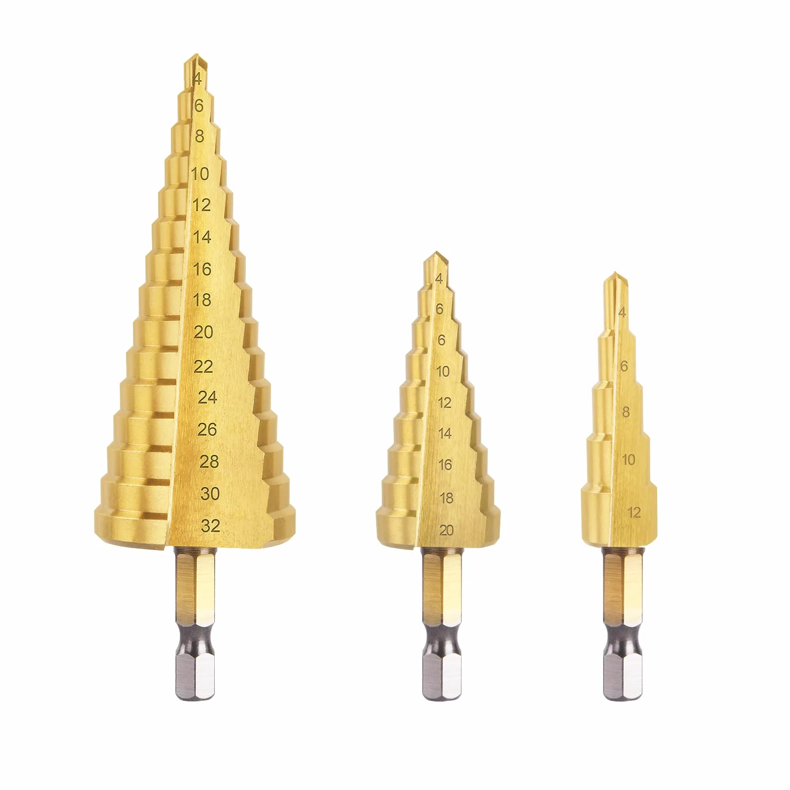 flintronic Punte Coniche Fresa Conica Trapano a Gradini HSS Titanium 4-12/4-20/4-32 Buco Cutter per Foro Metallo Acciaio Ottone Legno Plastica Ferro
