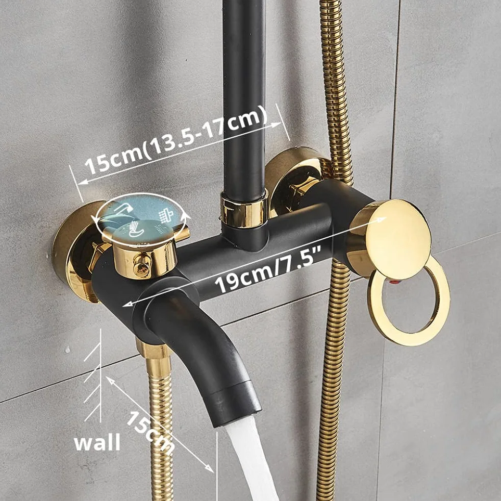 Rubinetto per Bagno, Doccia a Pioggia, Miscelatore per Vasca da Bagno a Parete, Set di rubinetti per Bidet, Nero Opaco, Oro Opaco A