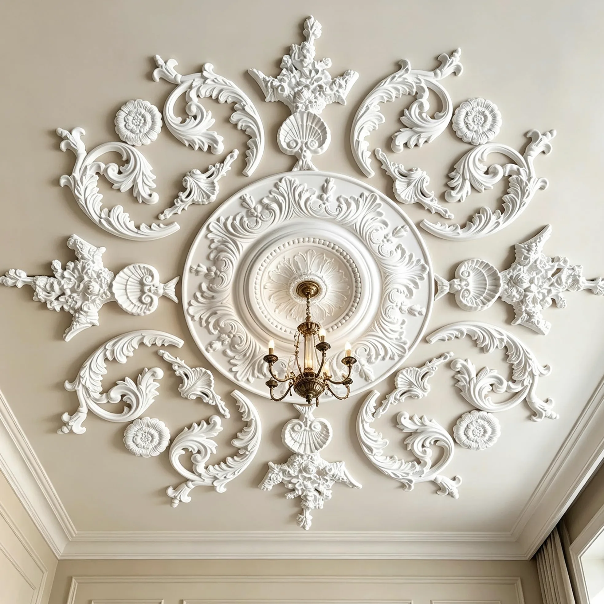116cm Rosone Lampadario Soffitto Bianco Polistirolo Decorativo | Medaglione del Ventilatore Rotonda Moderno per Pareti Portalampada
