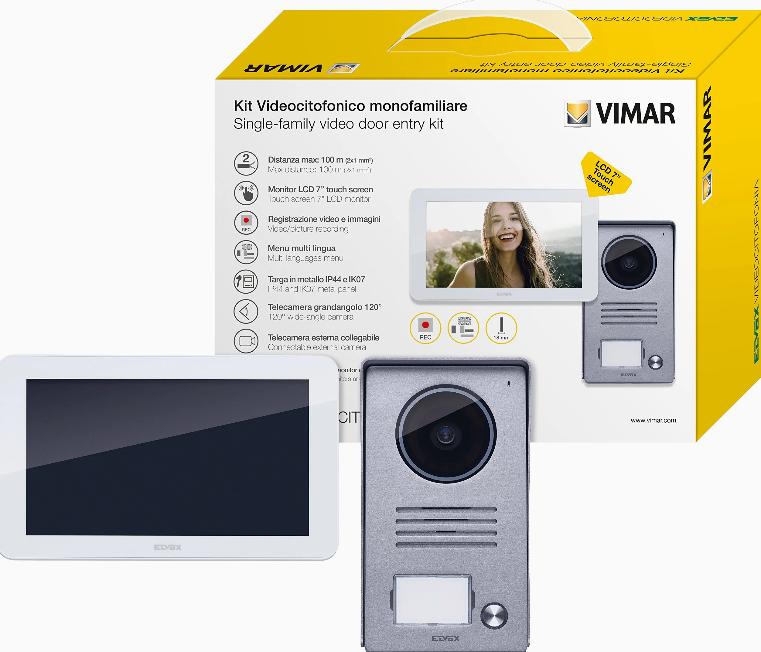 Vimar K40915 Kit Videocitofono Touch Screen Monofamiliare con Alimentatore Multispina, Grigio la Targa Esterna-Bianco Il Monitor