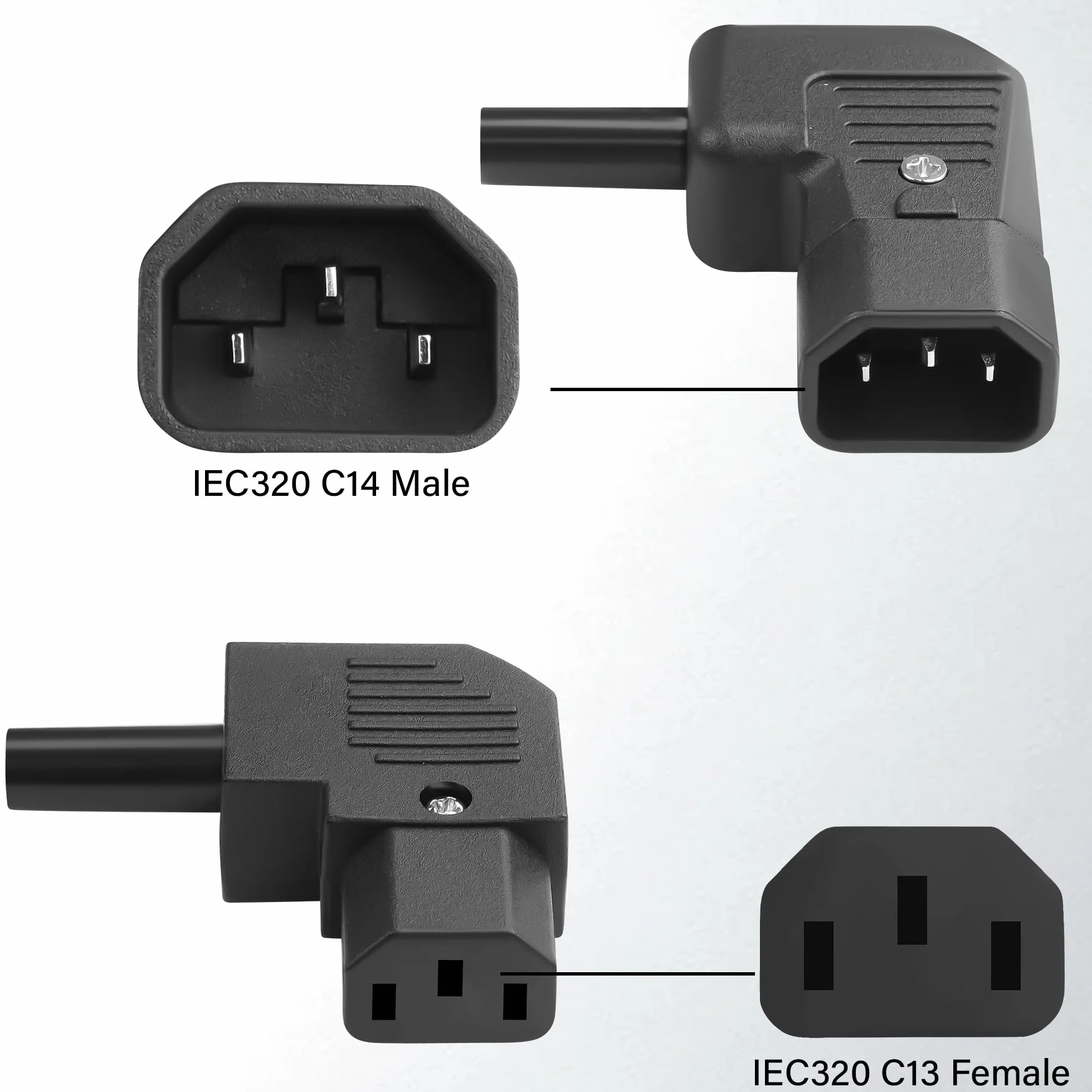 Adattatore di alimentazione a 3 poli IEC320 C13/C14, 90 gradi IEC320 C13/C14, 10 A/250 V C13/C14, adattatore rimovibile per computer, monitor, UPS (2 pezzi)