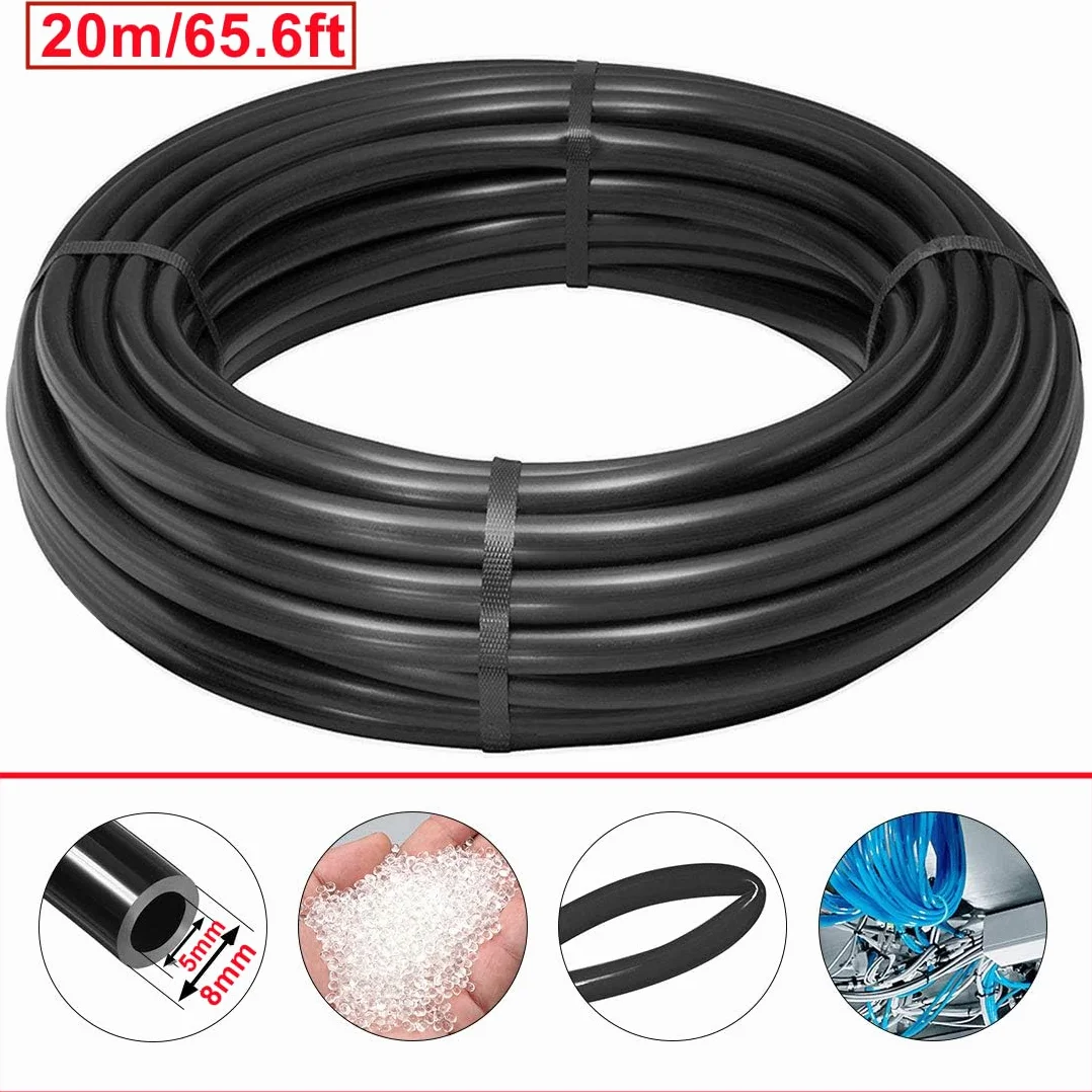 Tubo Pneumatico Aria Compressa 8mm Diametro Esterno 5mm Diametro Interno PU Poliuretano Nero 20m