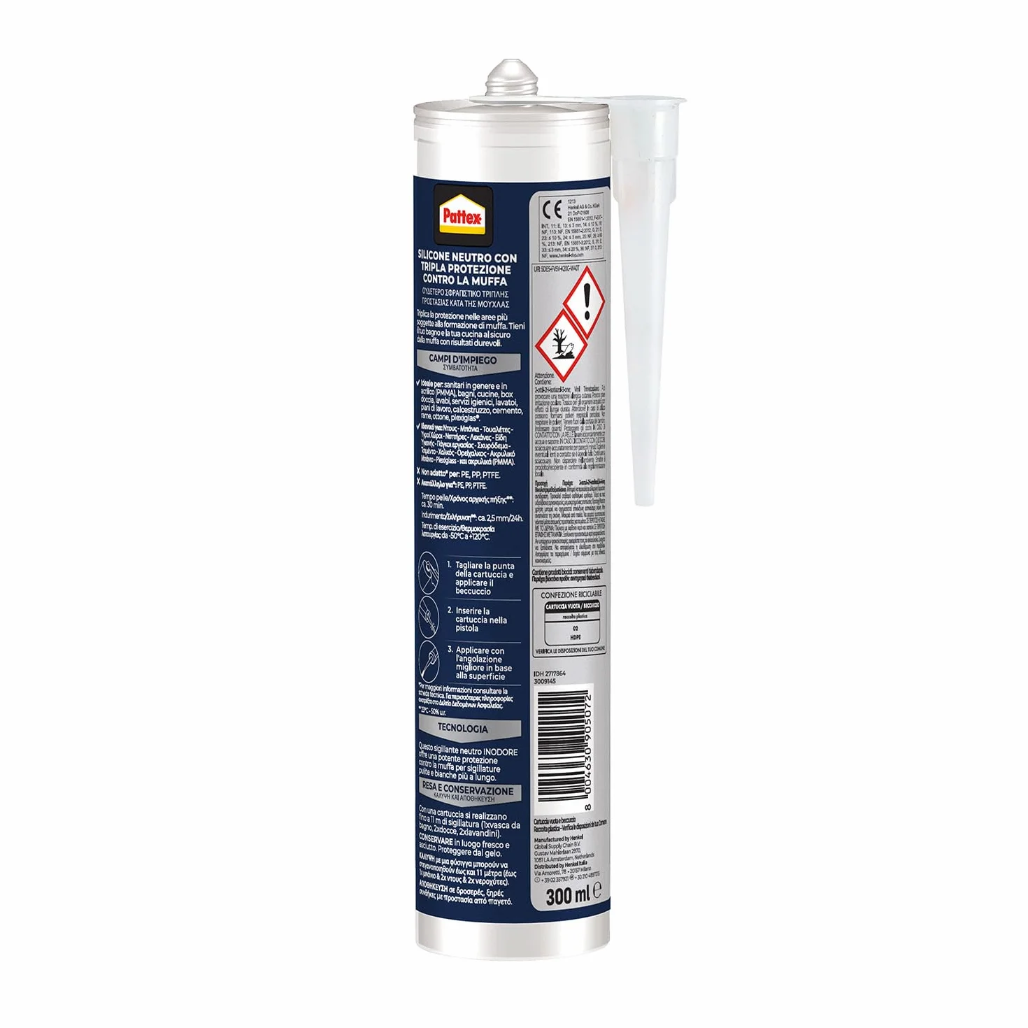 Pattex Sigillante bianco Tripla Protezione antimuffa Silicone resistente all'acqua 300ml