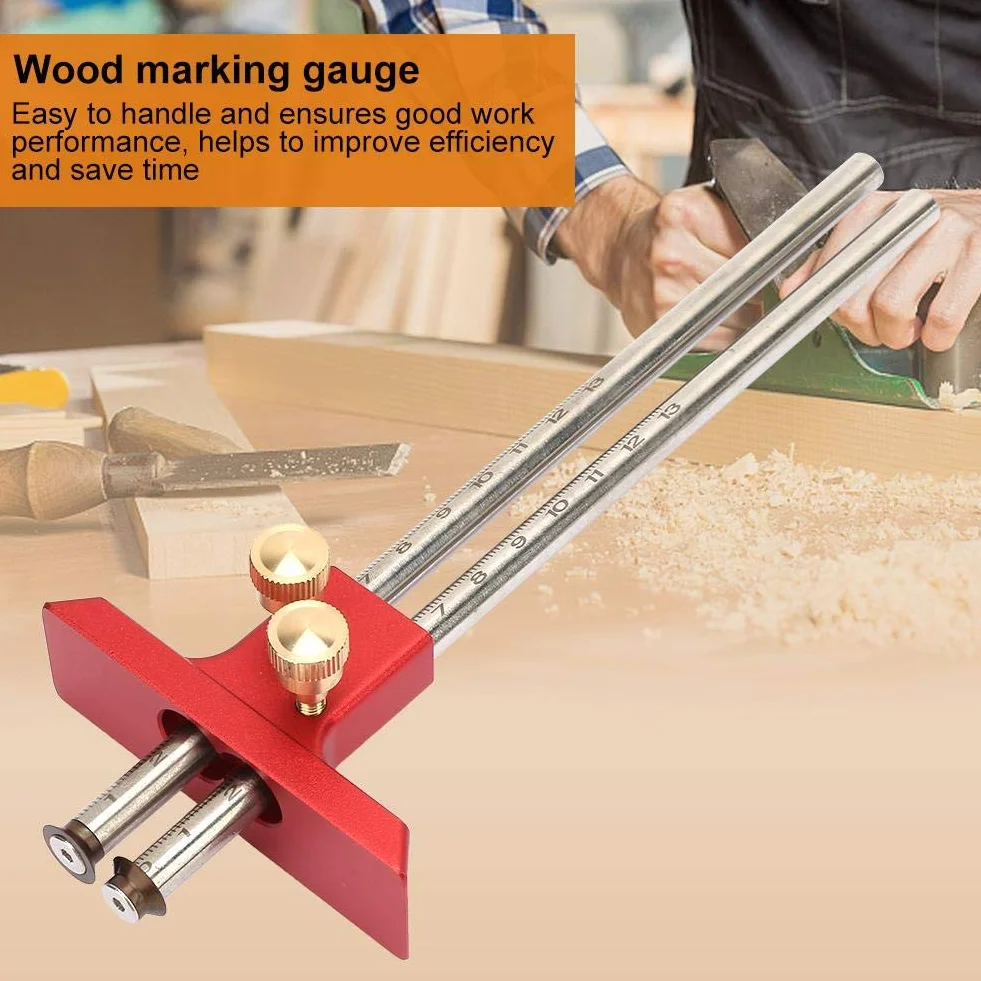 Nikou Marking Gauge- High Precision Woodworking Double Head Scriber Righer Clear Scale Marking Gauge Wood Scribe Tool Carpentry