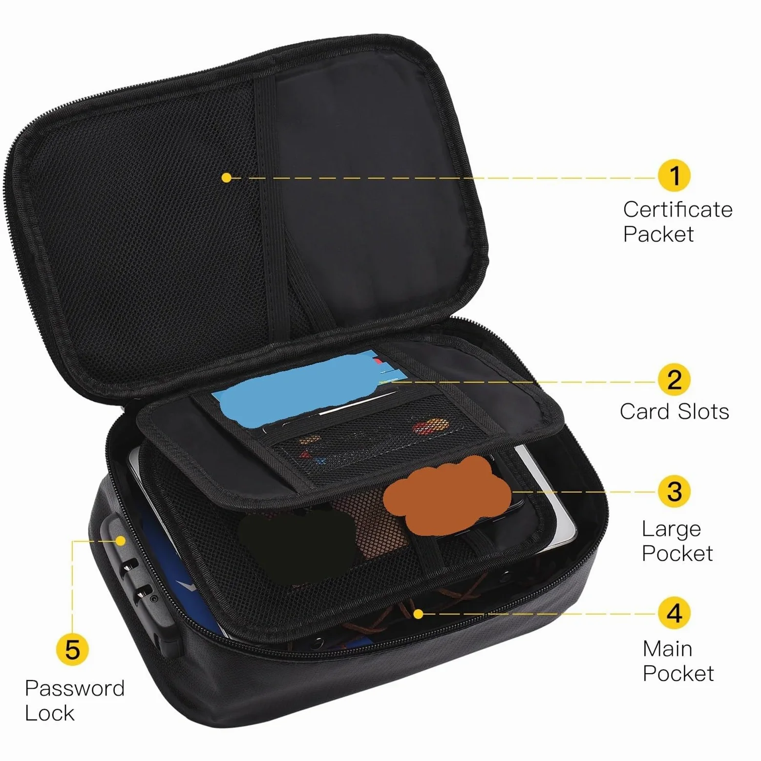 Borsa for Documenti ignifuga Organizer di Sicurezza Chiusura con Cerniera Custodia for Soldi Resistente al Fuoco e all'Acqua Custodia for Carte Multistrato(Black)