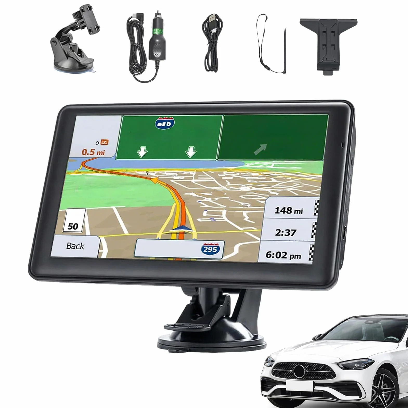 Navigatore satellitare da 7 pollici per auto, navigatore GPS H;D con mappe del Regno Unito e Europa, assistenza per la guida della corsia, aggiornamenti gratuiti, supporto navigazione postale ricerca