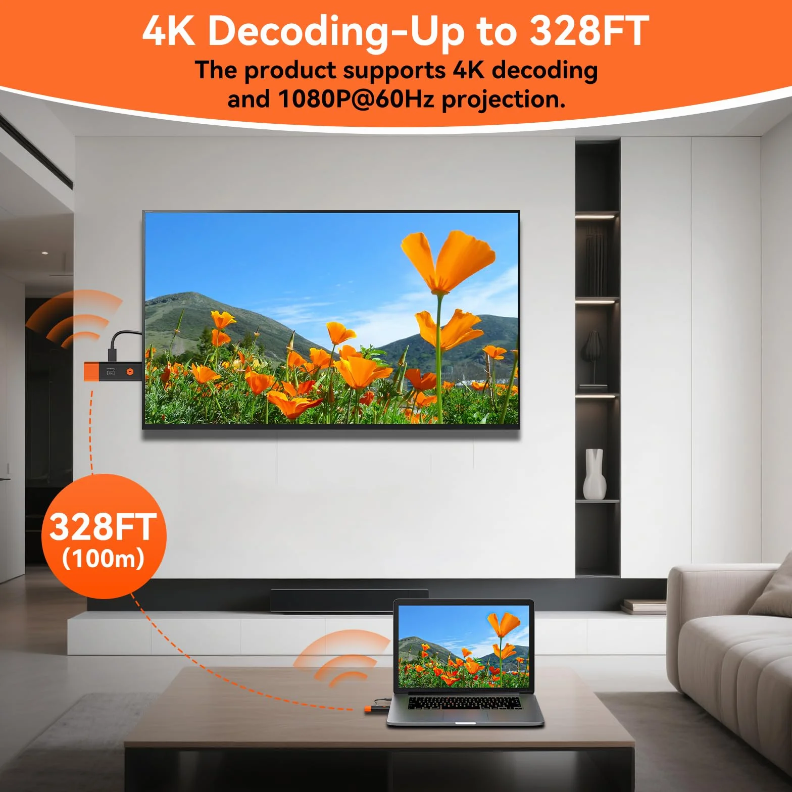 Trasmettitore & Ricevitore HDMI Wireless 4K – 5.8G Doppia Banda, 150 m, Multi Display (1 RX), LED, Plug & Play, Ingresso 4K Uscita 1080p con EDID (1pcs)