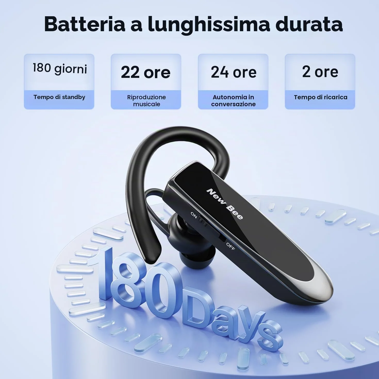 New Bee Auricolare Bluetooth V5.0 a mano libera auricolare Bluetooth con tecnologia di cattura vocale chiara Kit auricolare- invisibile per iPhone Samsung Huawei Sony ecc (nero)