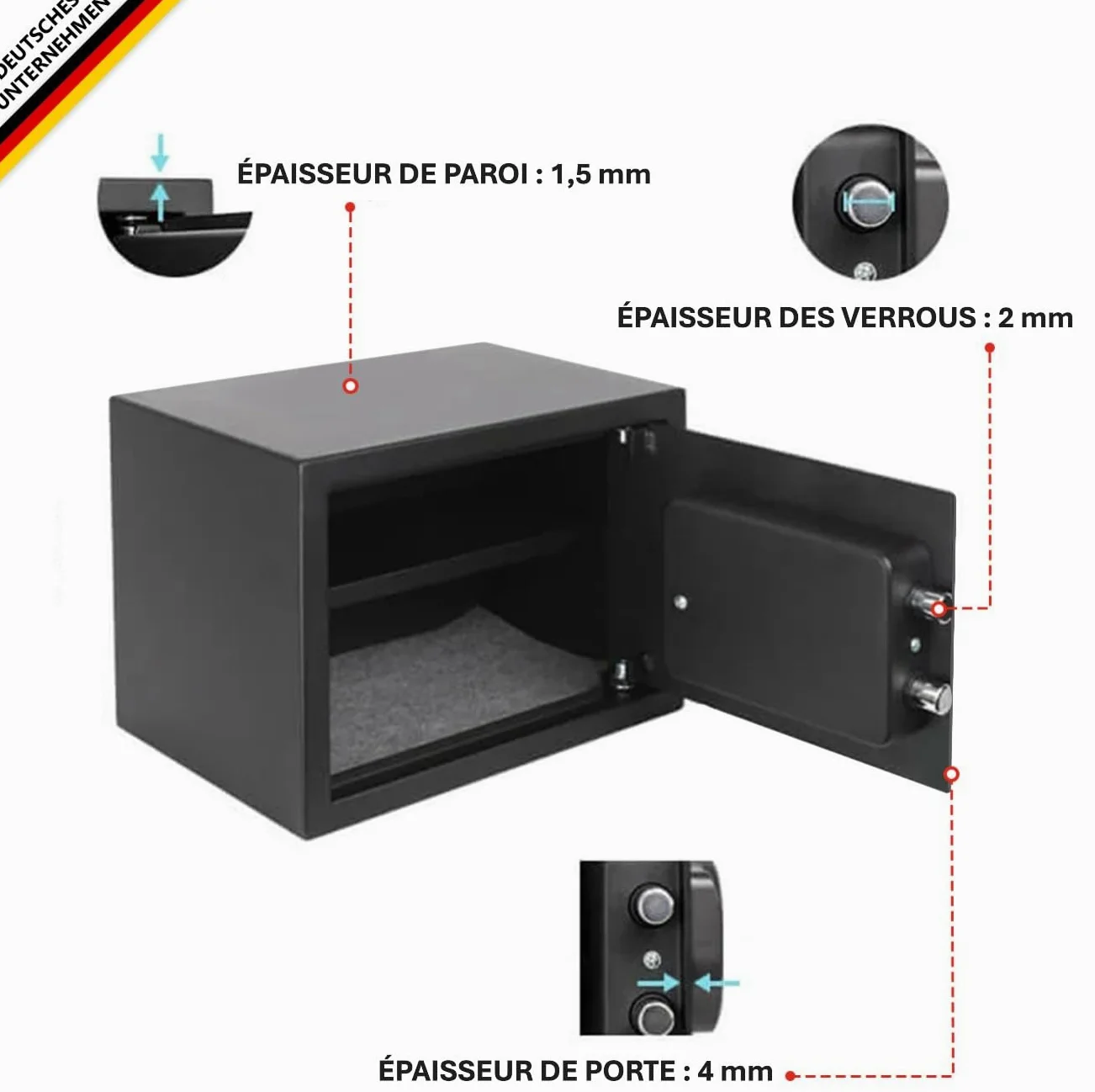 KARAT Cassaforte in acciaio legato da parete o da terra - Serratura a combinazione elettronica - con chiavistelli di bloccaggio, 2 chiavi di emergenza, display LED (Ekati 30 x 38 x 30 cm, antracite