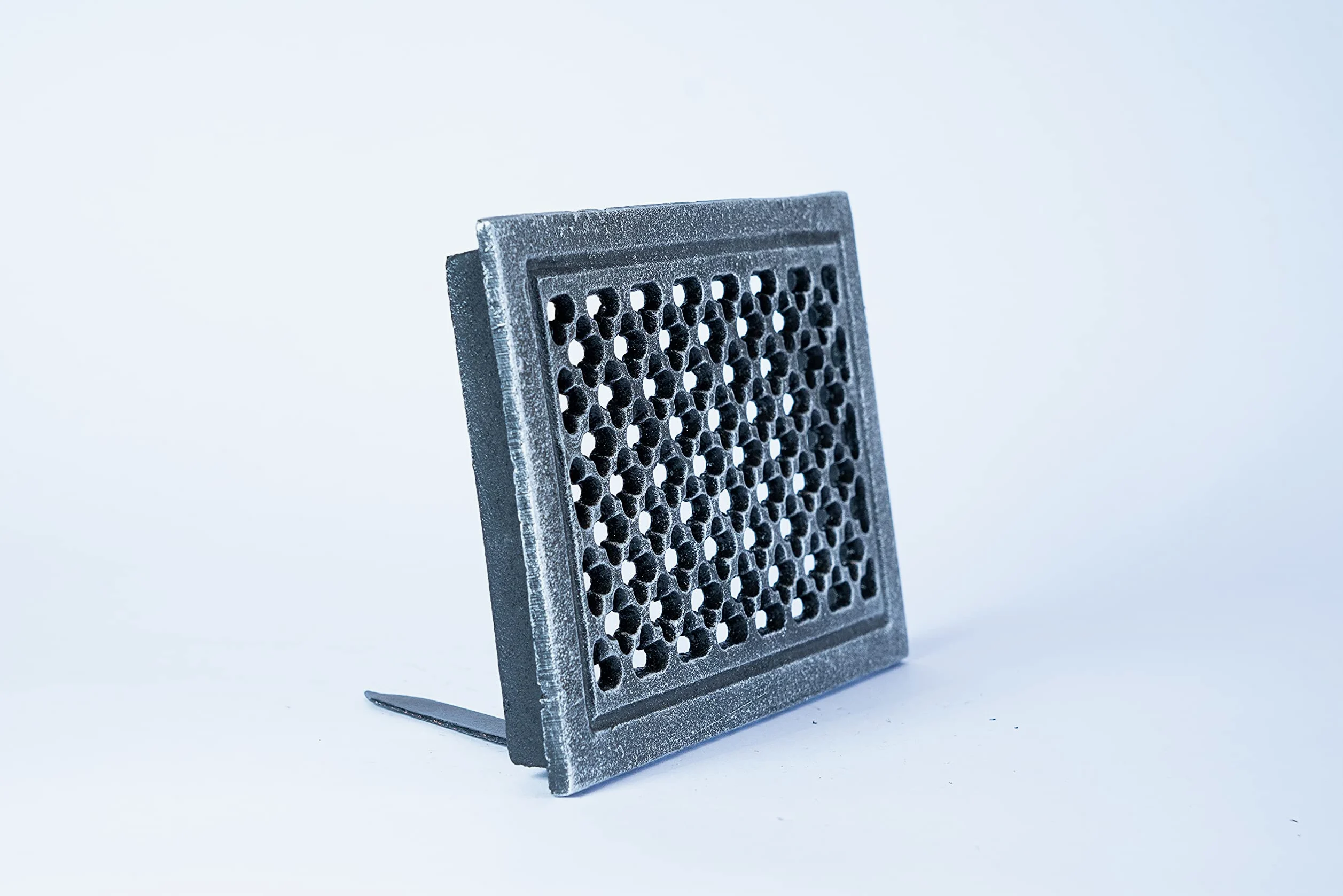 SEZAM Griglia di ventilazione in ghisa 22,3 x 2,3 x 15,5 cm, per stufe in maiolica, forni a legna e caminetti - griglia per aria calda- griglia d'ariaper stufa, verniciato argento antico