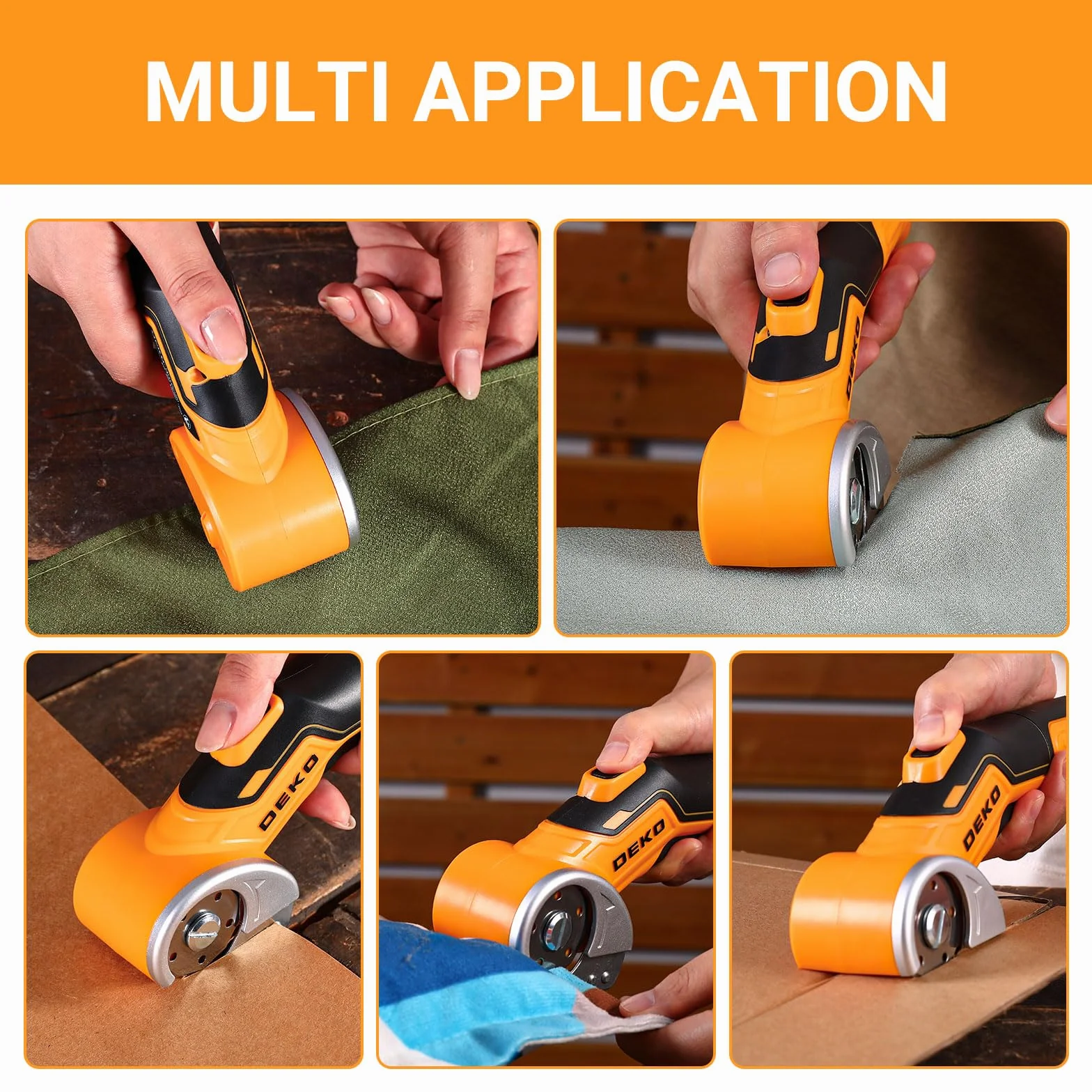 DEKOPRO 3.7V Taglierina Elettrica Cordless Multifunzione Cesoie per Cartone Tessuti Pelle Tappeti Plastica Giallo