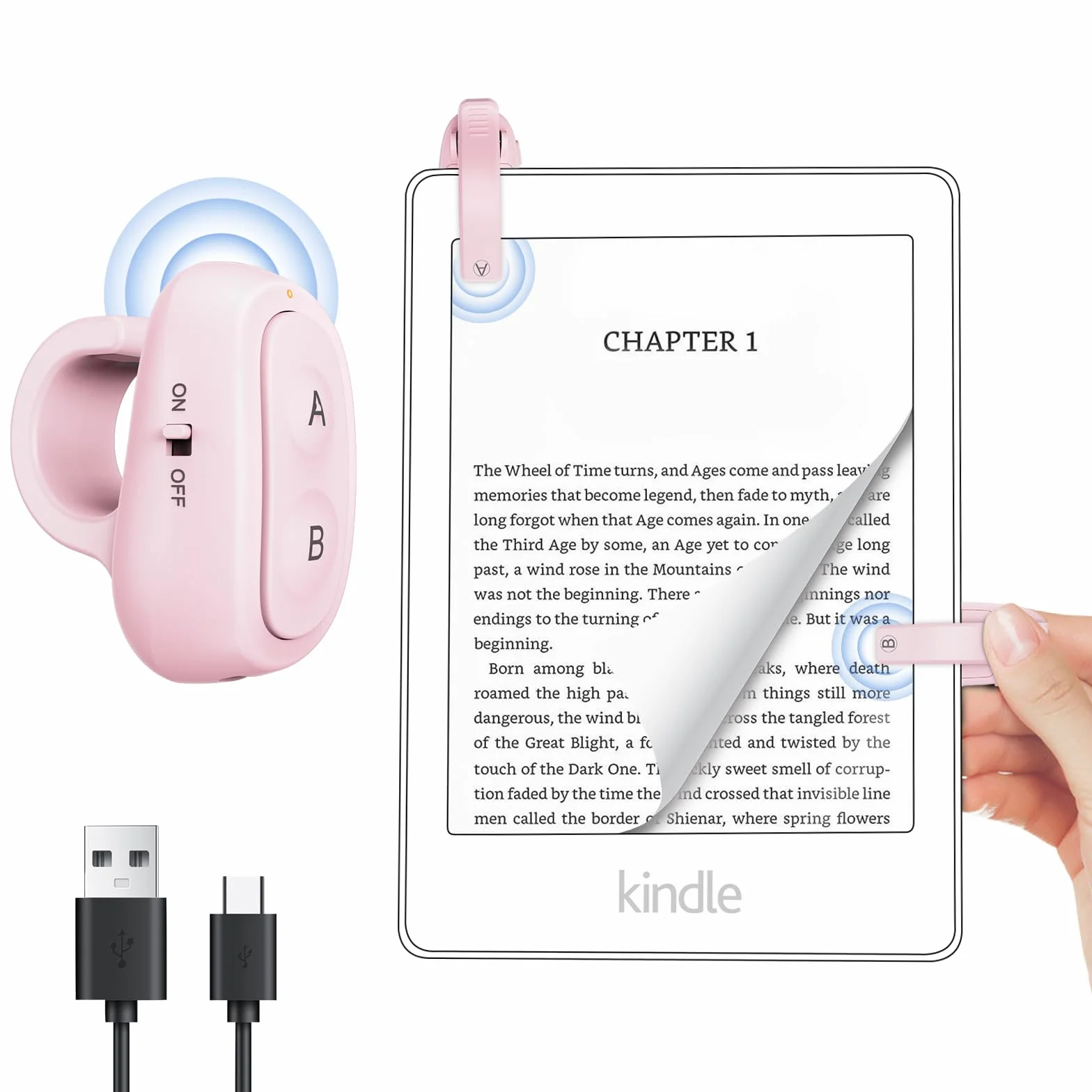 Telecomando per girare pagine per Kindle Paperwhite Turner eReader: scatto remoto della fotocamera, Kindle Clicker Page Turner per iPad, tablet Android, Surface e-book, lettura fumetti, accessori rosa