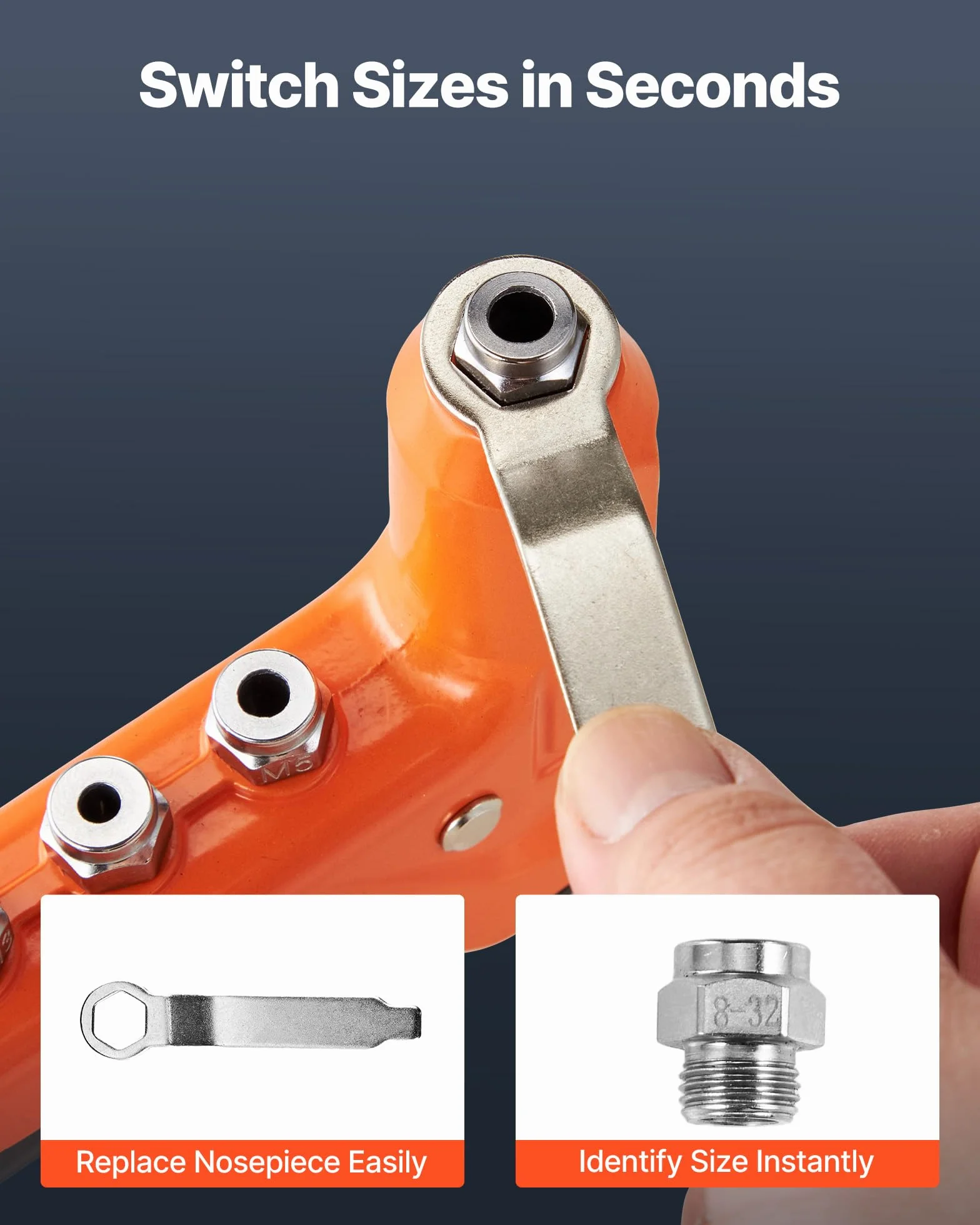 VEVOR Kit Rivettatrice per Filettati a Cricchetto 230 mm, 8 Mandrini, Punta per Trapano a Gradini, 80 Dadi, Custodia per Trasporto