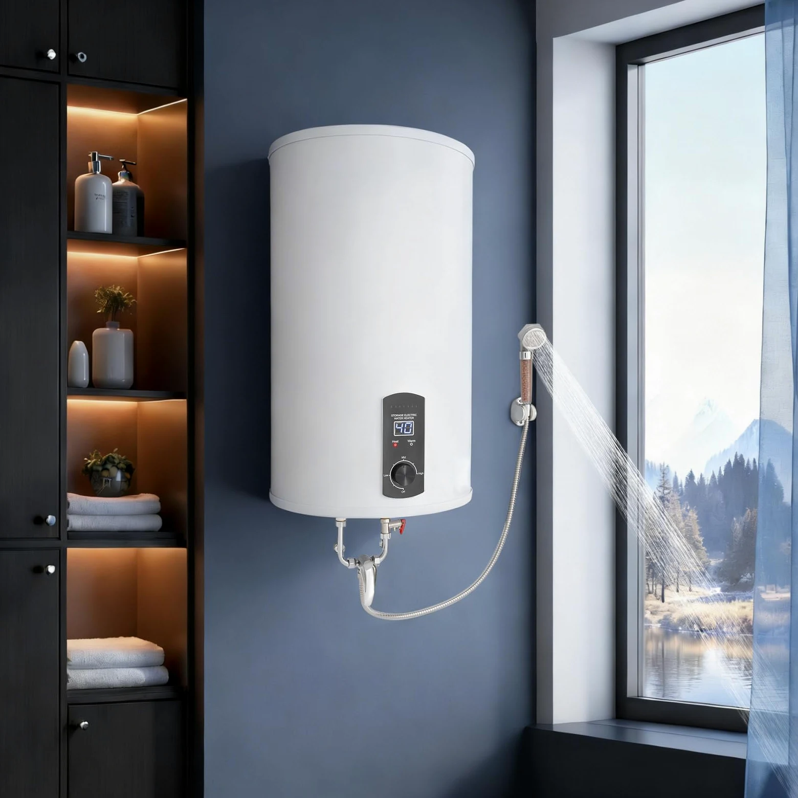 Scaldacqua elettrico da 80 l, 2000 W, da parete, 25-75 °C | Scaldabagno verticale di grande capacità con indicatore di temperatura a LED, per bagno, cucina, parrucchiere, roulotte