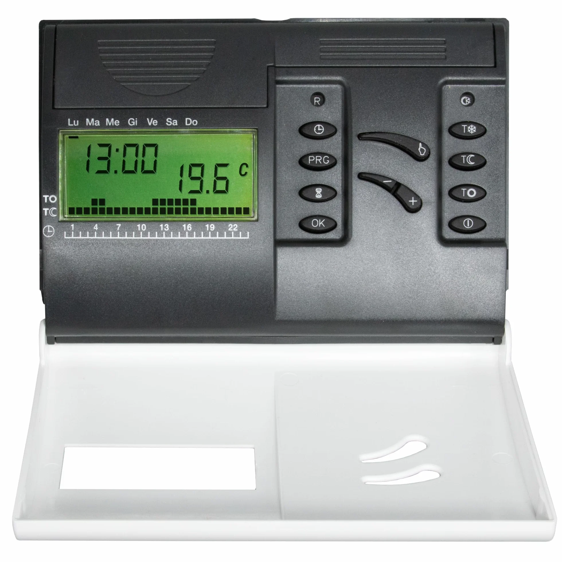 4GREEN CC 10B – Cronotermostato Digitale con Programmazione Settimanale, Termostato per Riscaldamento e Condizionamento Alimentato a Batterie, Montaggio a Parete, Display LCD, Bianco