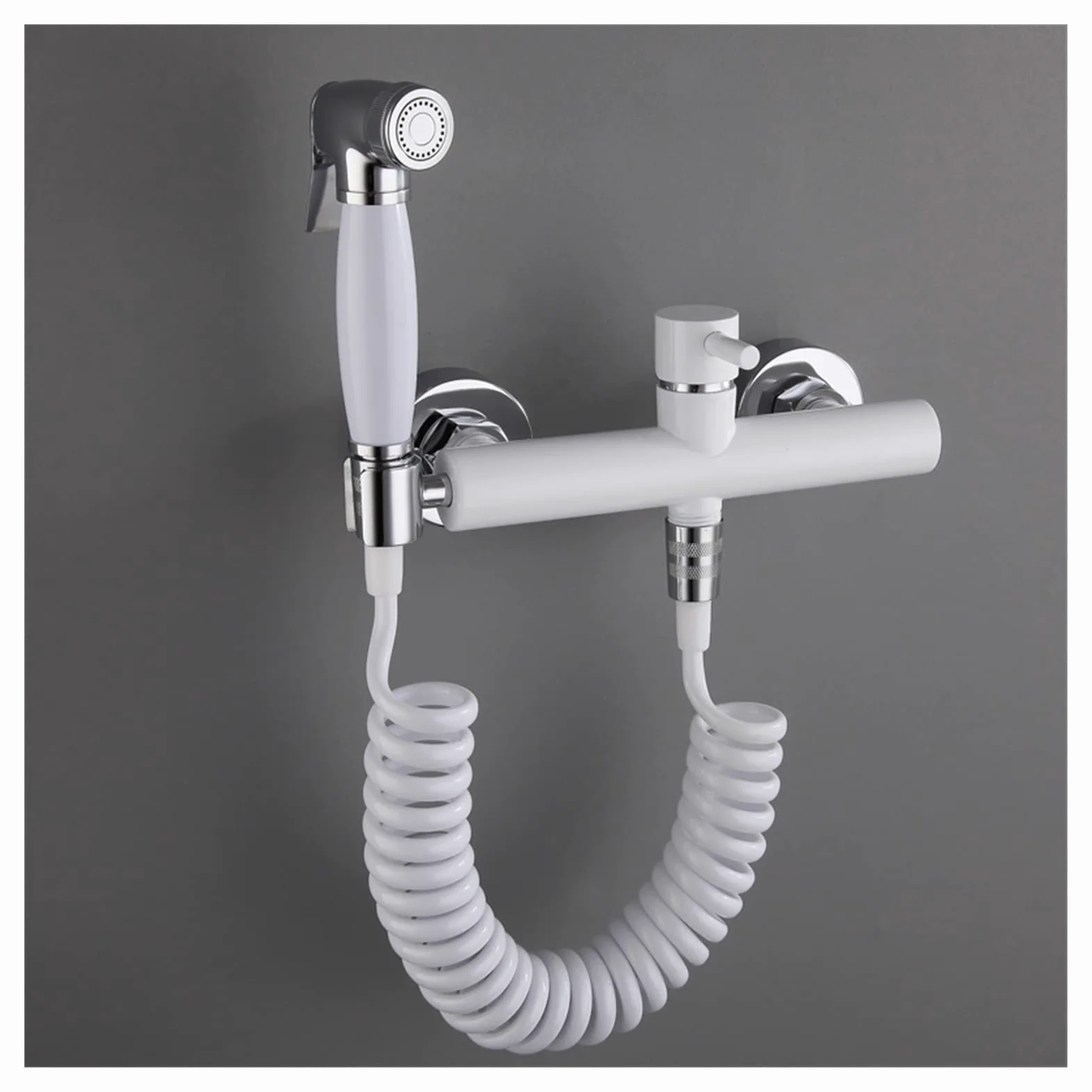 Rubinetti per lavabo, Bidet Faucet Set caldo e freddo Bianco Valvola angolare in cromo a mano Handied Hygienic Shower Head Wash Car Auto PET Accessori Airbrush Tap