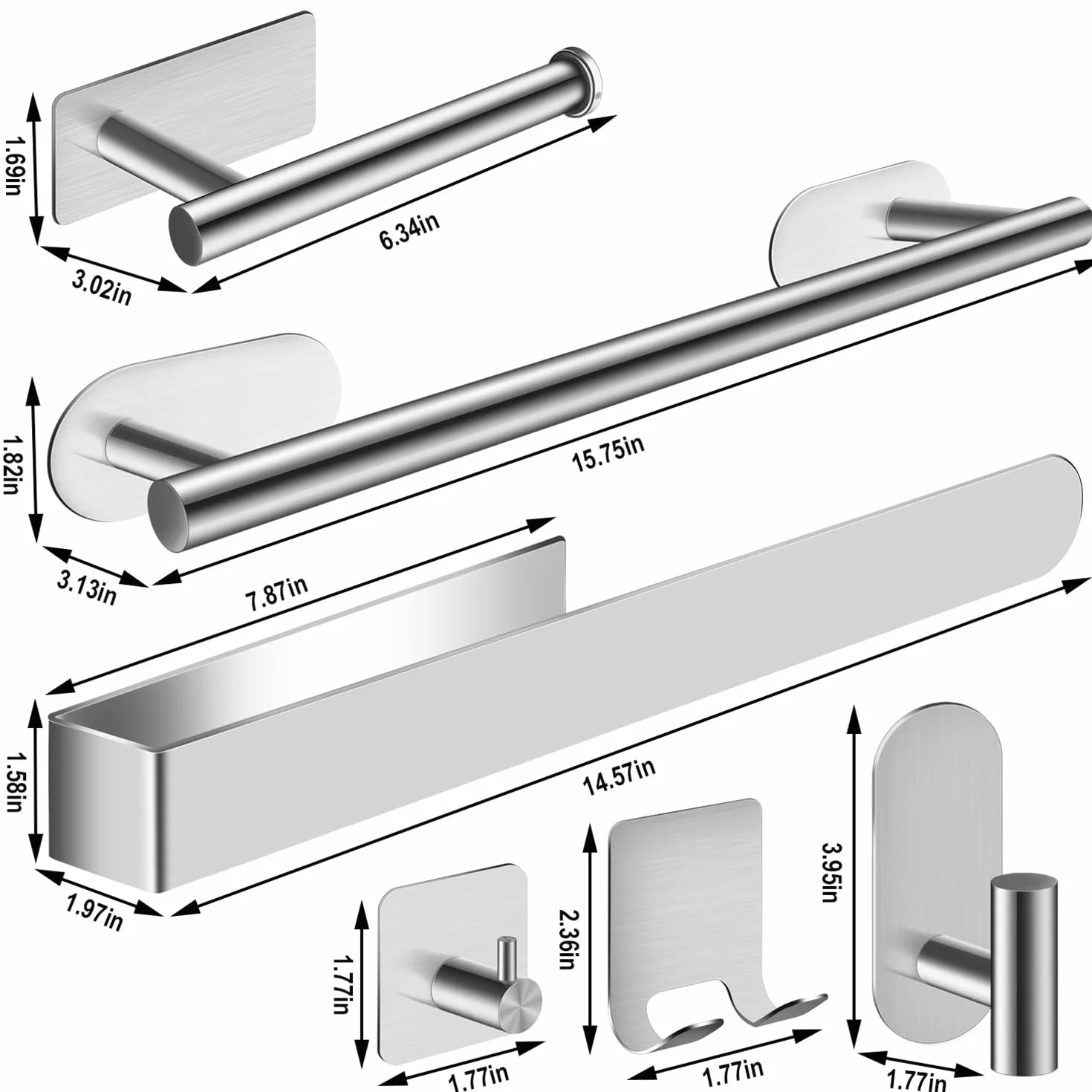 Set portasciugamani da bagno 9 pezzi argento installazione senza fori
