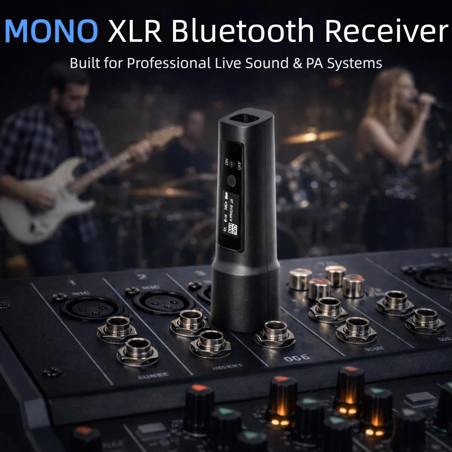 Ricevitore Bluetooth XLR wireless, adattatore audio XLR per altoparlanti PA e mixer audio, suono live e streaming, display di stato, batteria 14H, portata 30,5 m, ricarica USB-C (singolo)