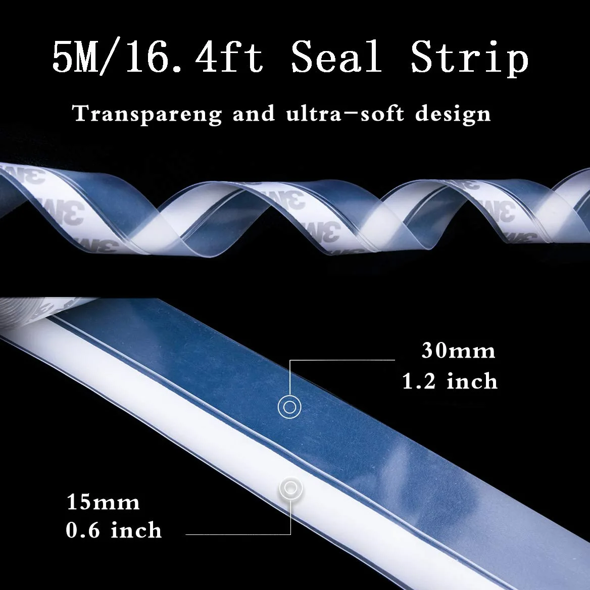 Striscia di guarnizione in silicone, striscia autoadesiva per porte o finestre, resistente alle intemperie, insonorizzante, autoadesiva, per la parte inferiore, paraspifferi (trasparente, 45 mm)