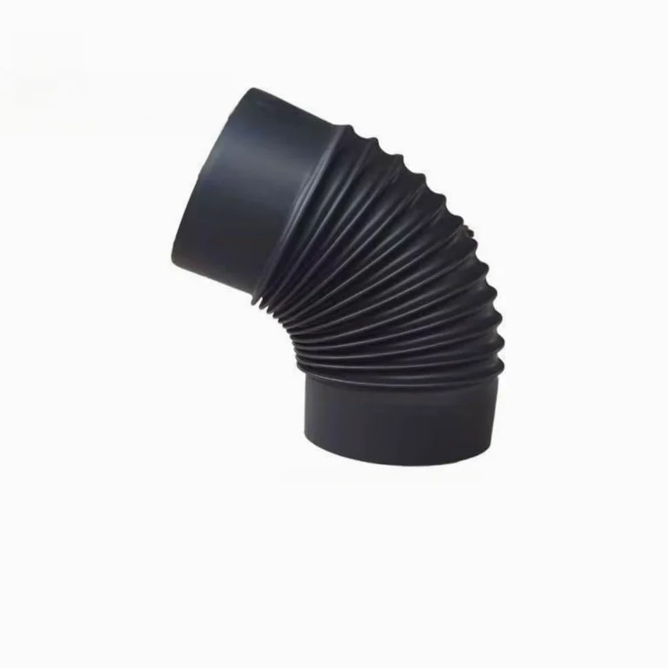 Tubo a gomito da 45 gradi per canna fumaria camino, 150 mm, nero, acciaio inossidabile
