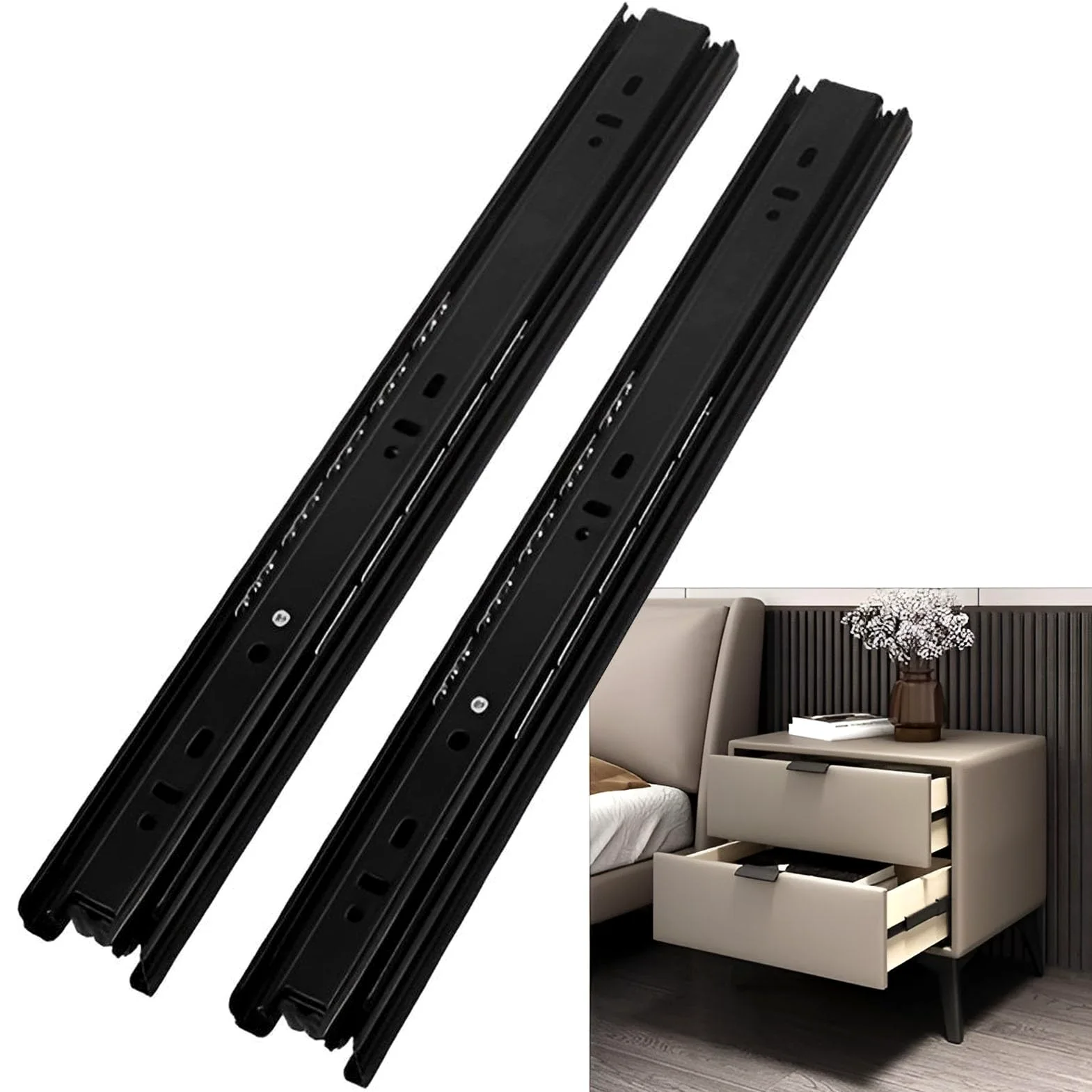 1 Coppia Guide for Cassetti Estraibili 250-600mm, Portata 35kg, Guide Metalliche a Sfere for Armadio Comodino Toilette(20inth(500mm))