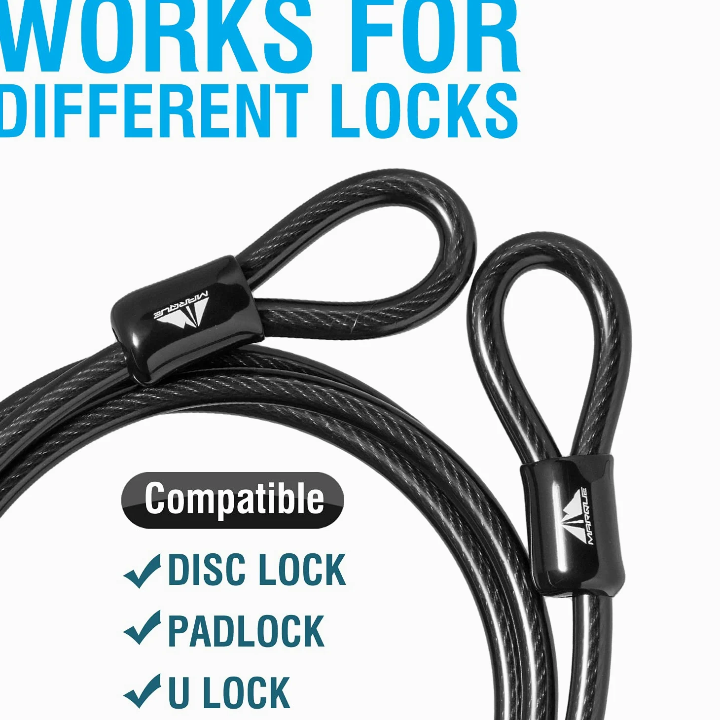 MARQUE Cavo di sicurezza in acciaio, spessore 10 mm, cavo in acciaio intrecciato rivestito in vinile con doppia estremità sigillata per U-Lock, lucchetto, blocco disco (9,2 m)