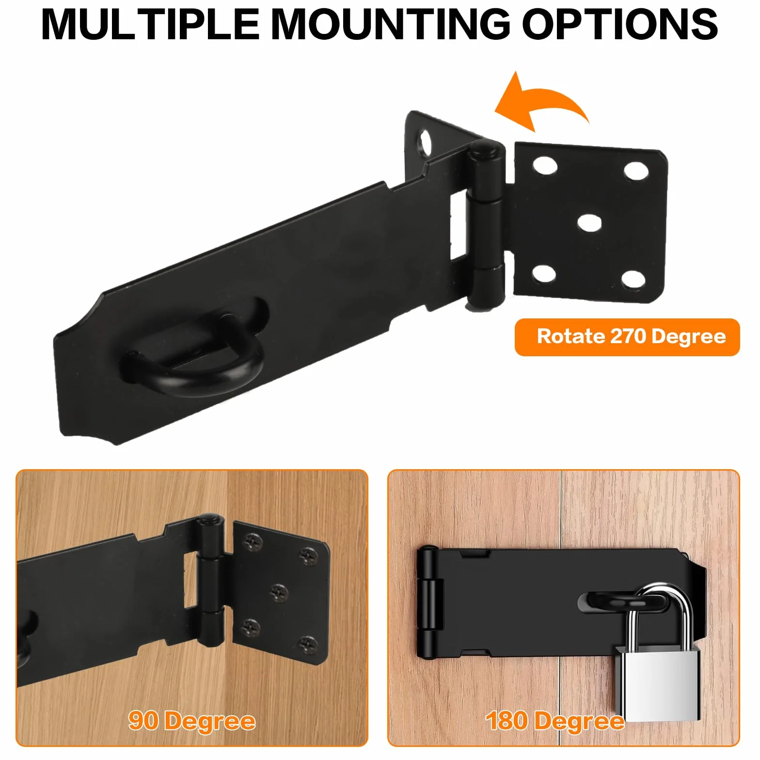 Lucchetto Hasp in Acciaio Inox 127 mm/106 mm per Armadietti Cancelli Capannoni Nero