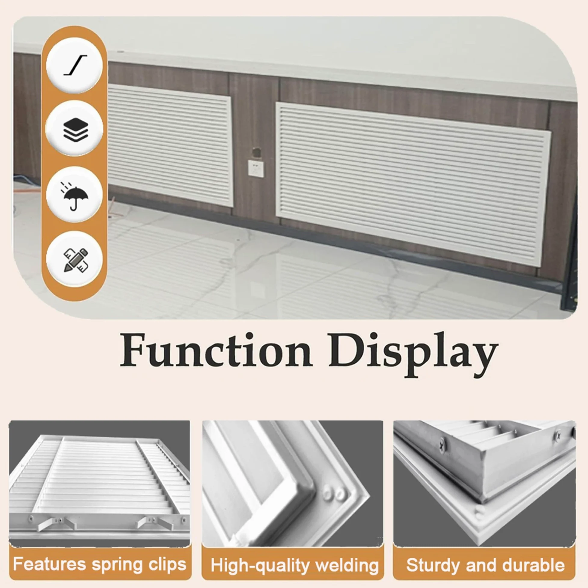 Griglia Di Ventilazione In Alluminio Con Clip A Molla | Griglia Di Ventilazione Lineare Senza Viti Per Mobili E Pareti, Per Ventilazione A Parete E A Soffitto(300x300mm)