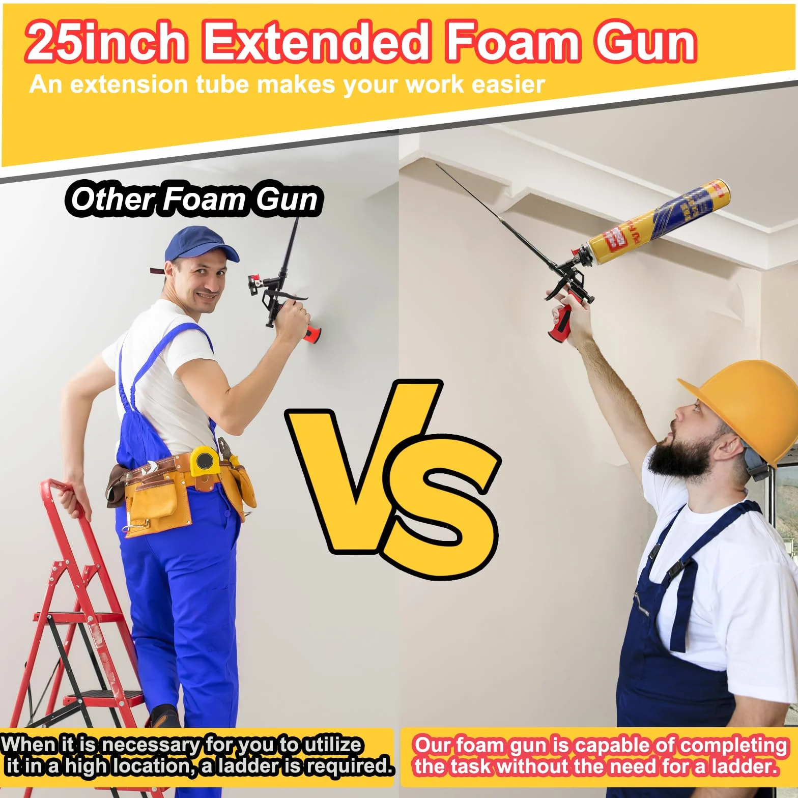 Pistola per schiuma estensibile 63cm - Cesto rivestito PTFE antiaderente, pistola professionale per schiuma espandente, isolamento, calafataggio, riempimento, sigillatura (Rossa)