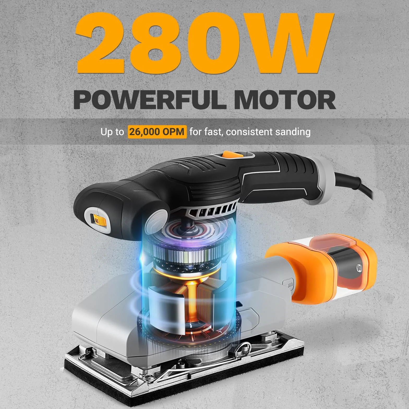 DEKOPRO Levigatrice orbitale 280 W 6 velocità disco abrasivo 90x187 mm 15 fogli