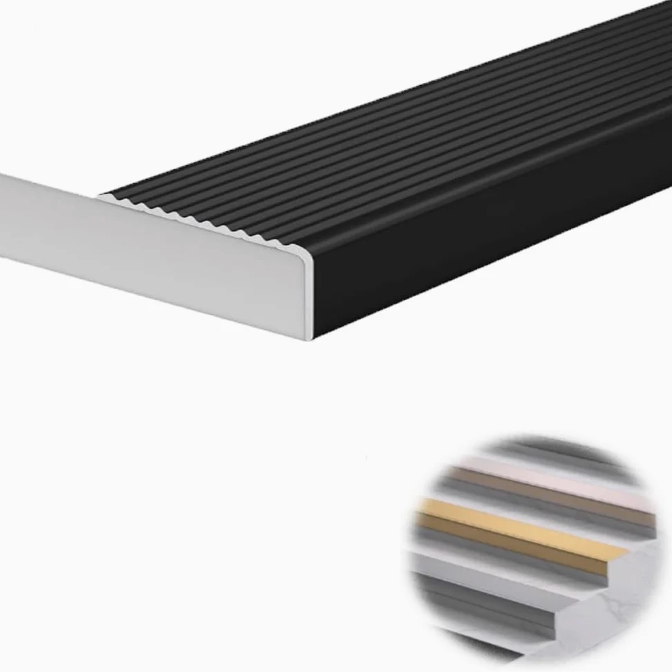 Profilo di Protezione Antiscivolo in Metallo per Bordi di Scale, 20 cm, Nero, pe20 cm, Nero, per Bordi di gradini sicuri. Design Antiscivolo Durevole, Ideale per Uso Domestico e Commerciale.