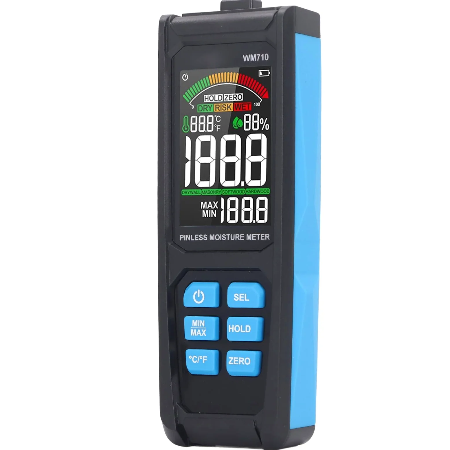 Luocute Misuratore di umidità Senza Puntale, Non Distruttivo | Rilevamento Accurato Ad Alta Frequenza, Schermo a Colori HD da 3 Pollici con Indicatore di Rischio Secco-bagnato