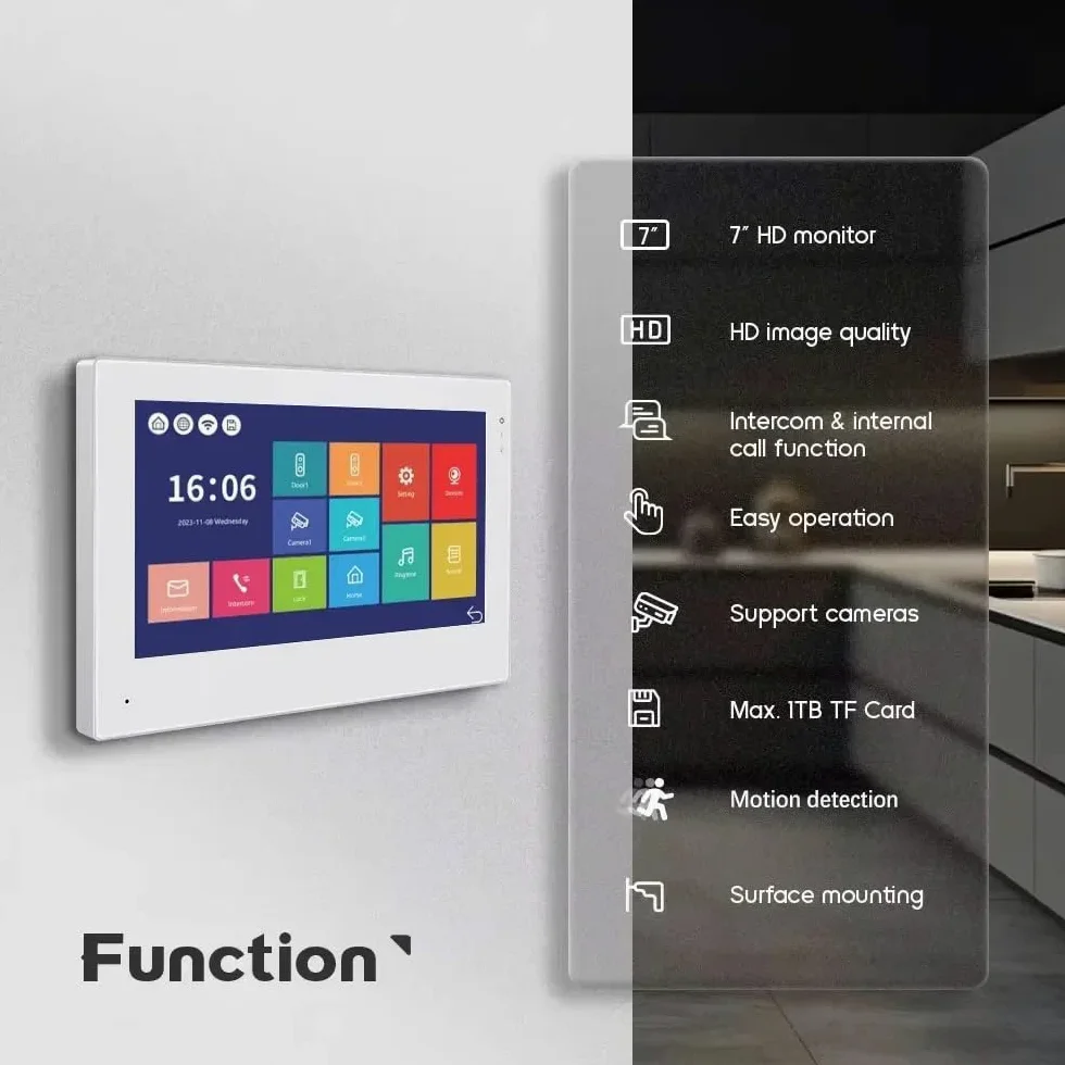 Videocitofono con schermo touch screen da 10 pollici (nero), videocamera per campanello HD 1080p (nero), audio a 2 vie, visione notturna, rilevamento del movimento, videocitofono, videocitofono (1