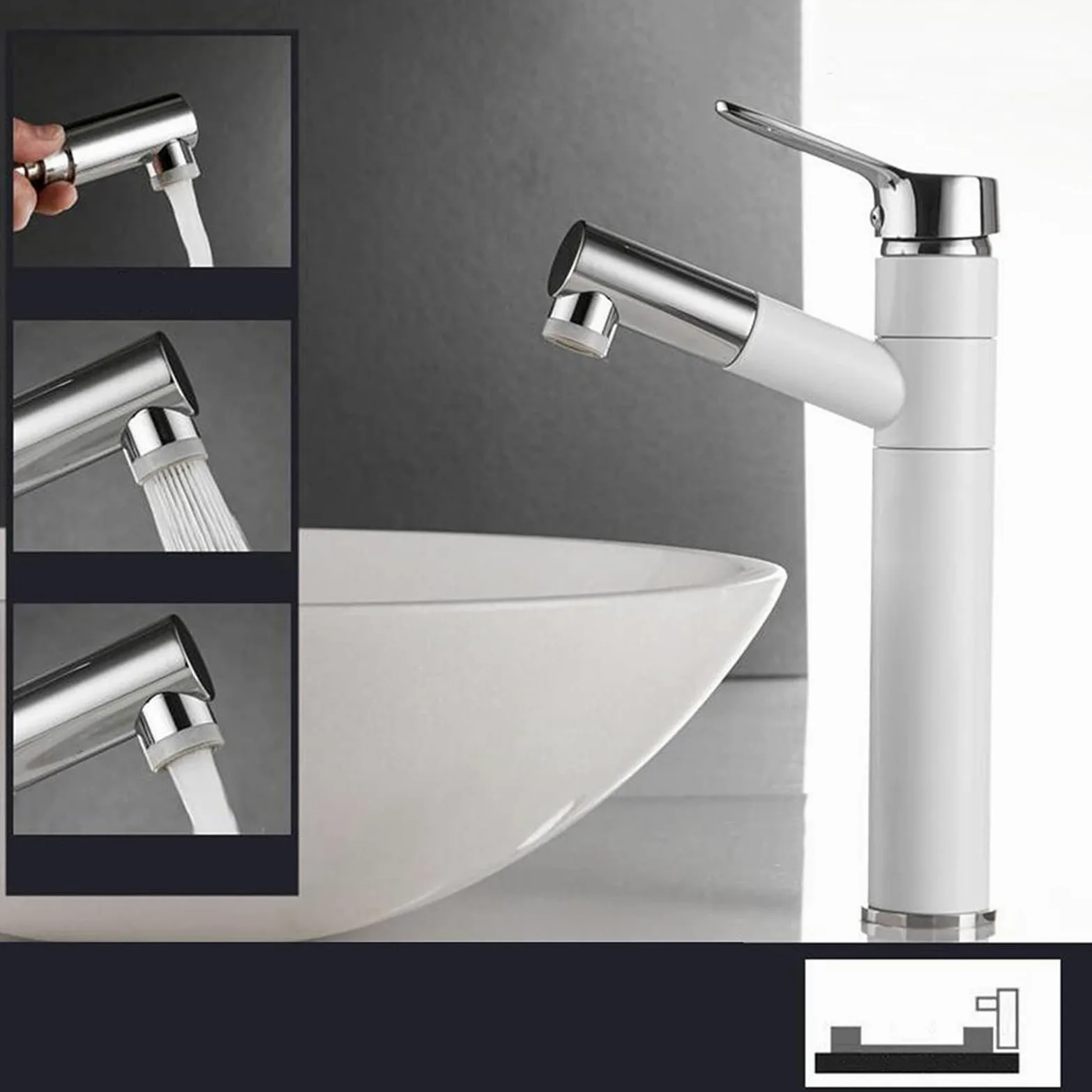 Rubinetti per Lavabo Acqua Calda E Fredda Miscelatore per Lavabo con Doccetta Estraibile Rubinetti per Lavabo da Bagno Rubinetti Girevoli Doccetta Estraibile Doccetta Bianca E Cromata per Lavabo Rubi