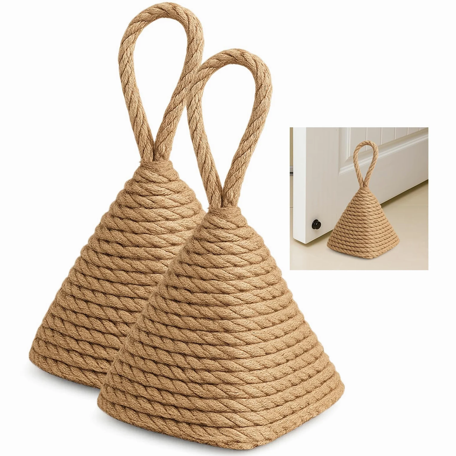 2 fermaporta naturali da 1,3 kg, decorativi con manico, in corda di canapa fatti a mano, fermaporta per finestra, camera da letto, soggiorno, fermalibri, rustico, decorazione per la casa